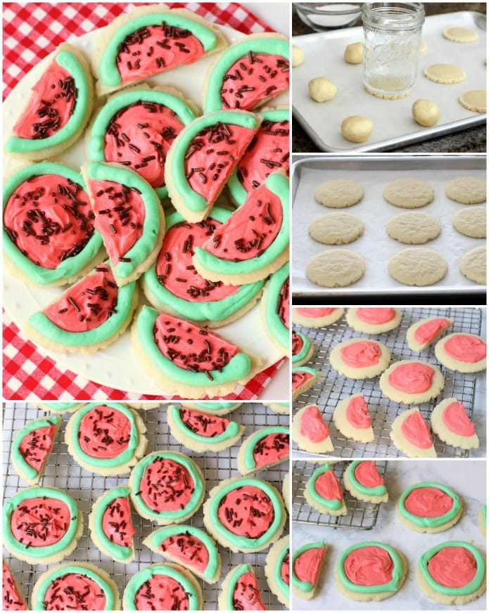 Watermelon Sugar Cookies made easy with sugar cookies, my favorite buttercream frosting and chocolate sprinkles. Perfect for summertime picnics when you can't get enough of watermelon in any form! 