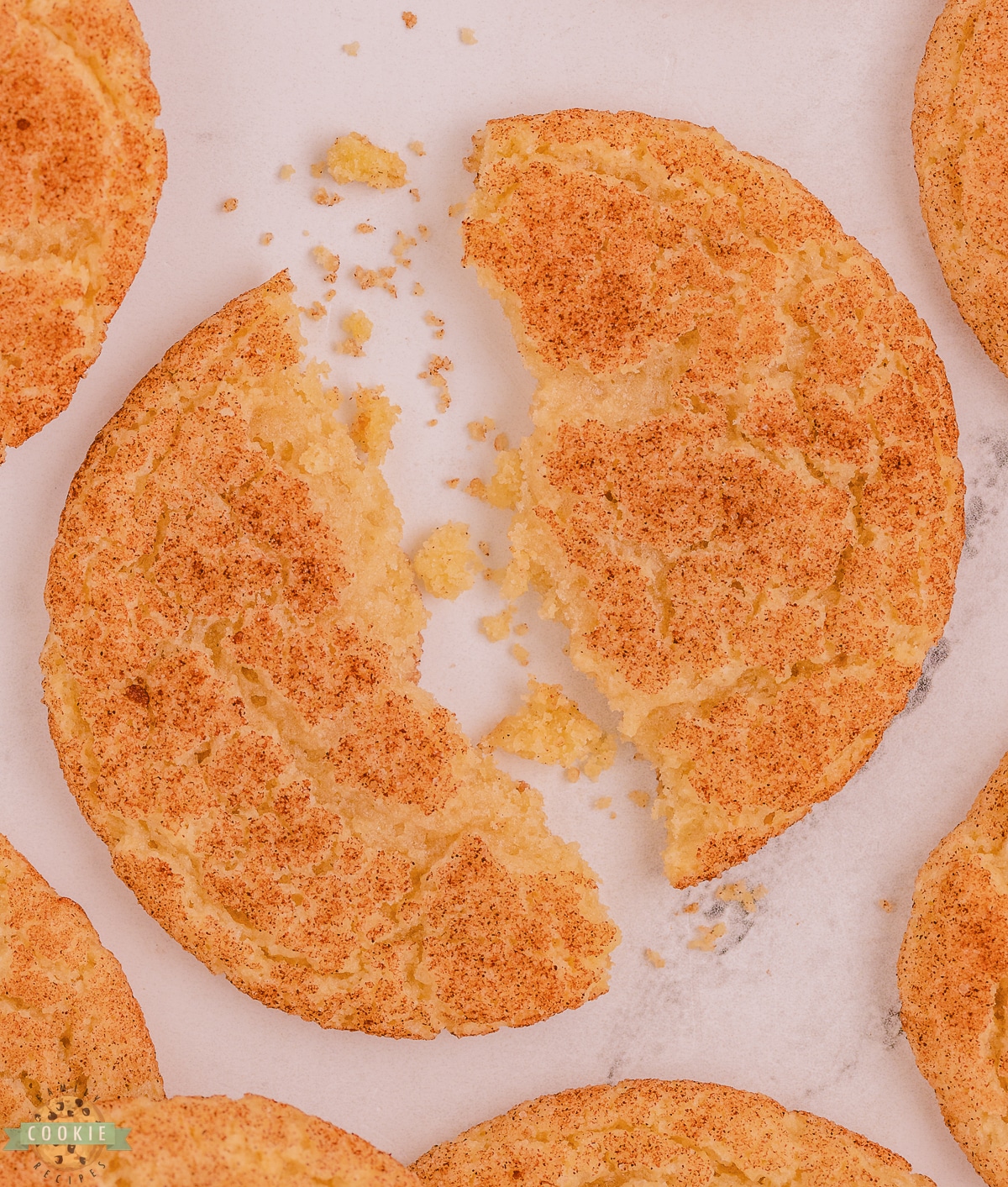 snickerdoodle cookie broken in half