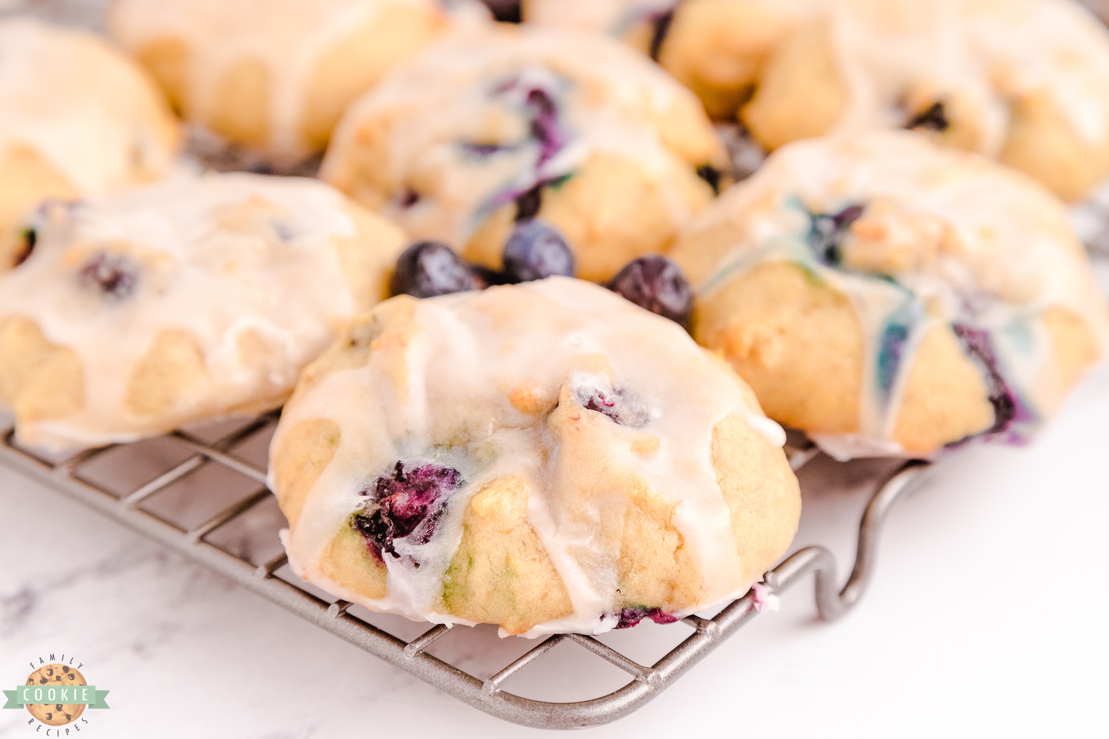 blueberry banana cookies on a cooling rack