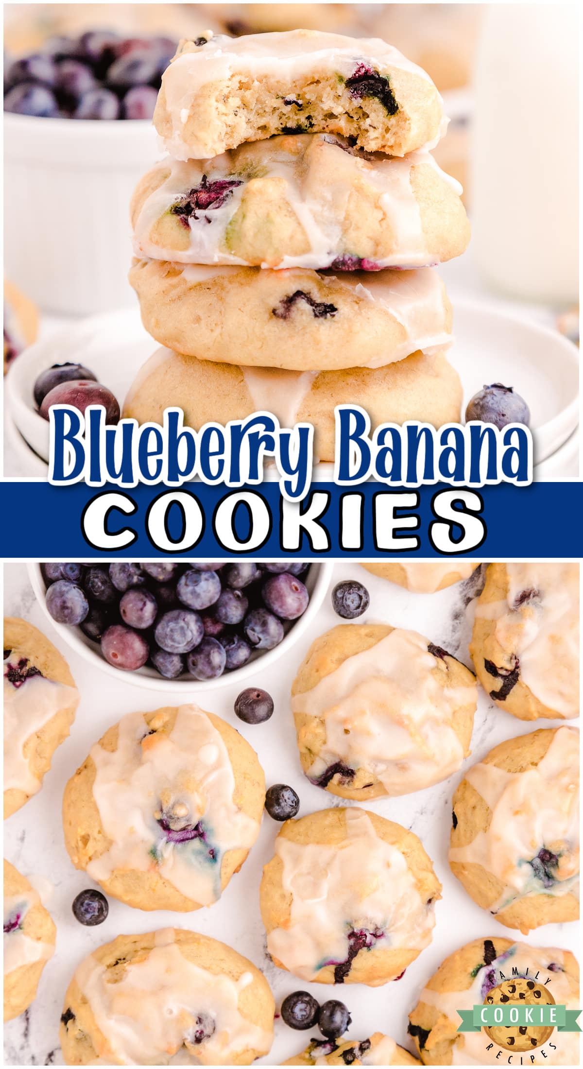 Blueberry Banana Cookies are like blueberry muffin tops but in cookie form! Great blueberries banana flavor, with melt-in-your-mouth texture!