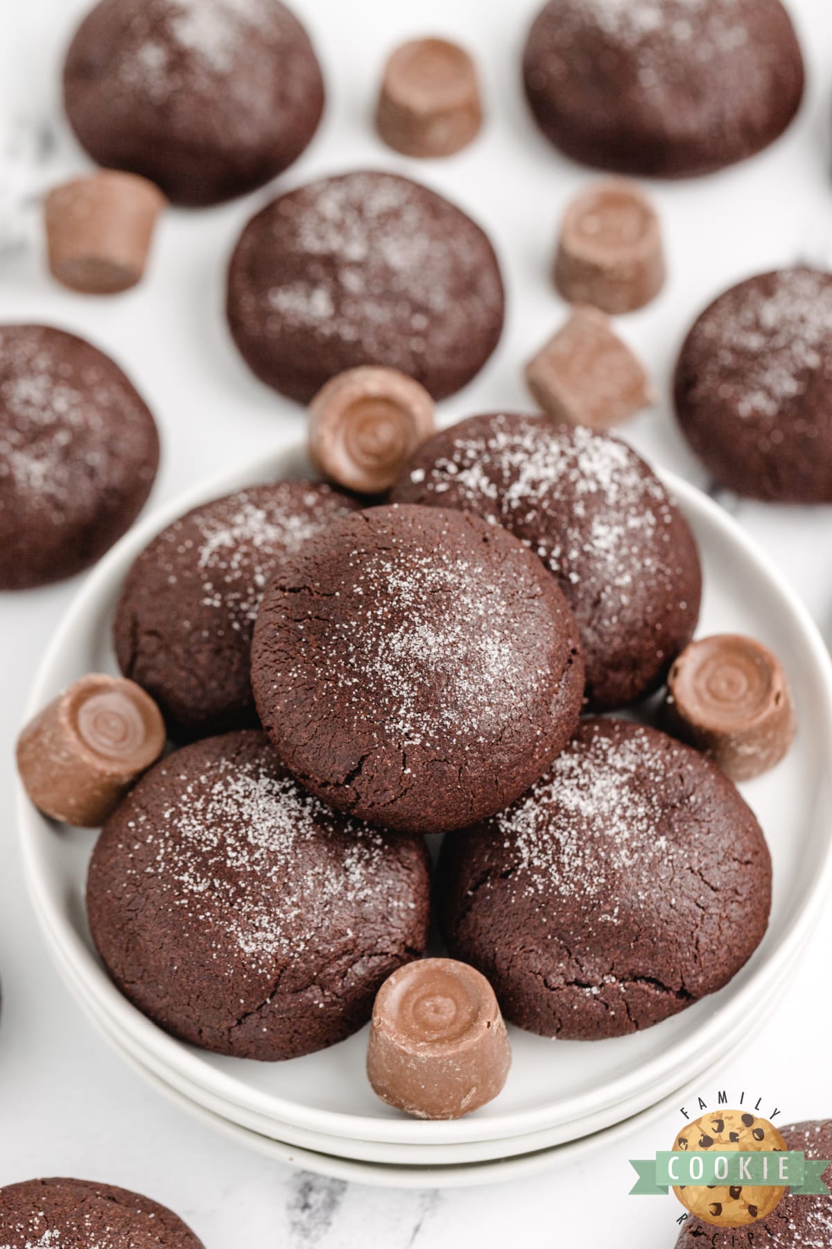 Cake mix chocolate cookies with a Rolo in the middle