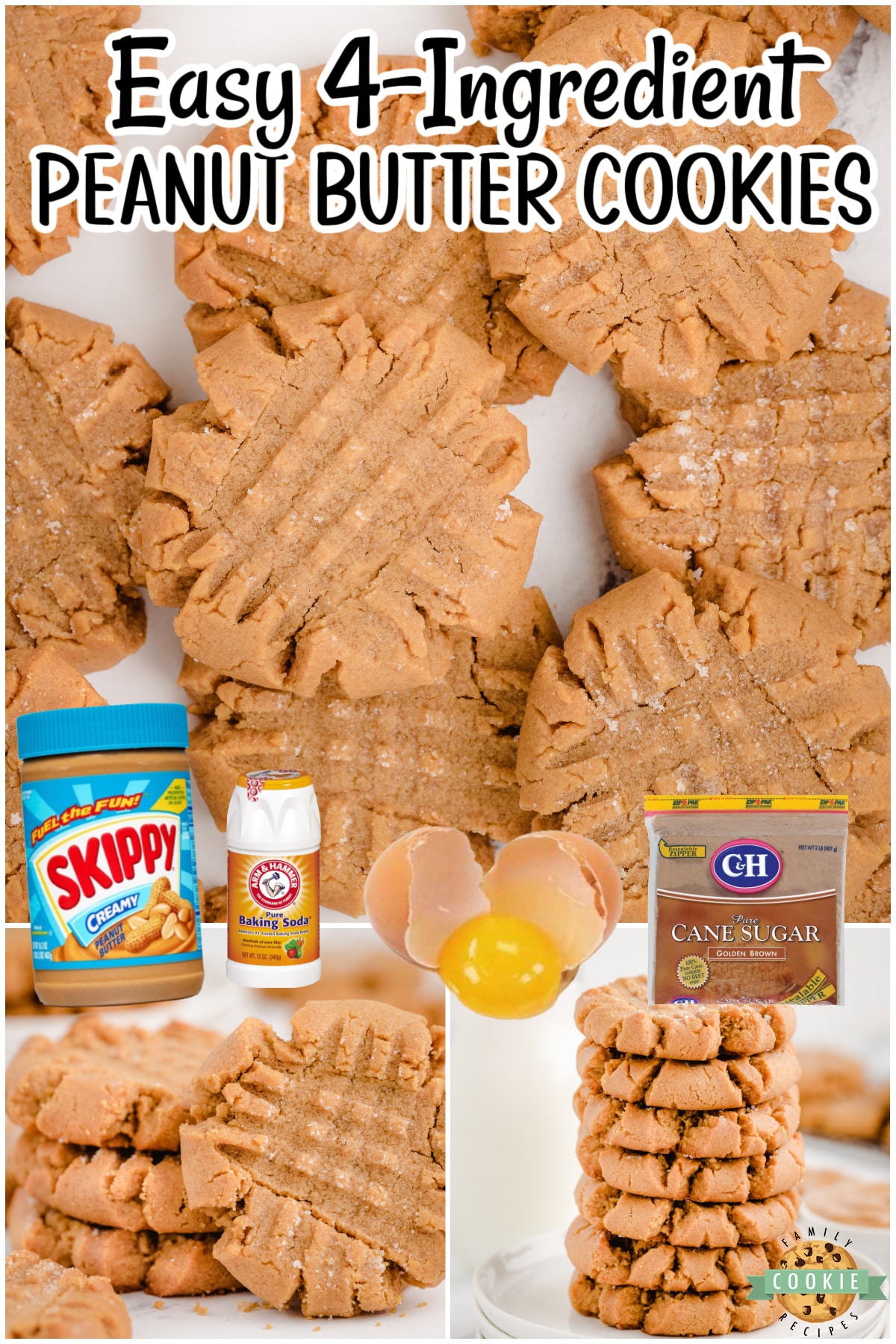 Easy Peanut Butter Cookies made with just a handful of ingredients and no flour! Chewy peanut butter cookie recipe made in minutes & perfect for peanut butter lovers!