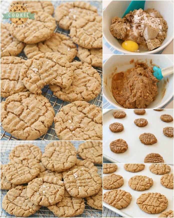 Easy Peanut Butter Cookies made with just a handful of ingredients and no flour! Easy peanut butter cookie recipe made with peanut butter, brown sugar, an egg and baking soda.