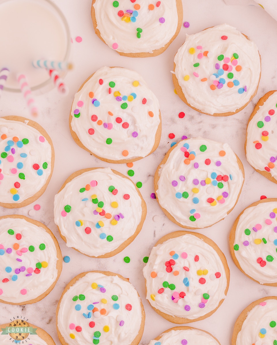 frosted buttermilk sugar cookies with sprinkles