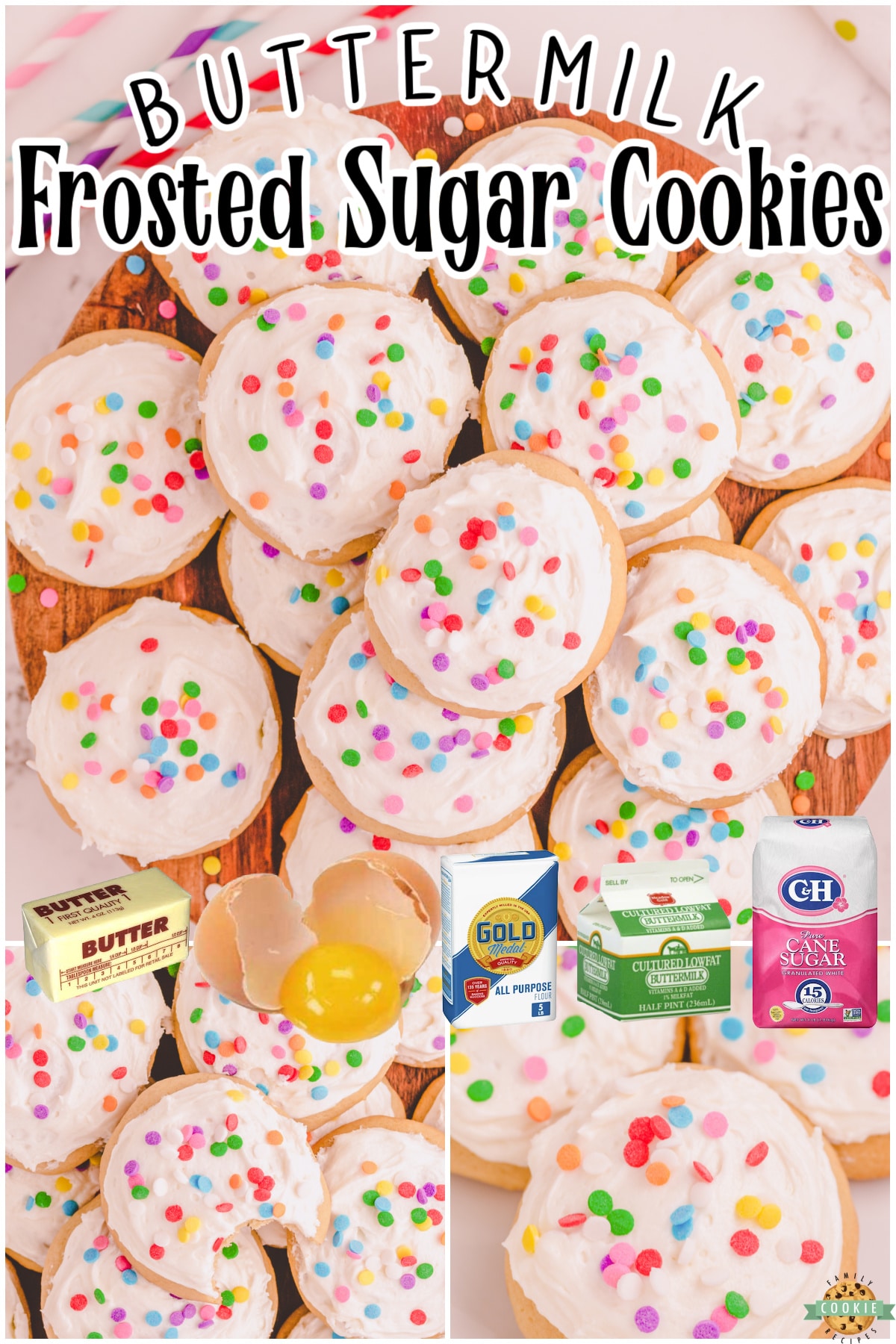 Buttermilk Sugar Cookies are soft, pillowy cookies with a fantastic vanilla buttercream. This sugar cookie with buttermilk recipe is a tried & true family favorite you'll want to keep!