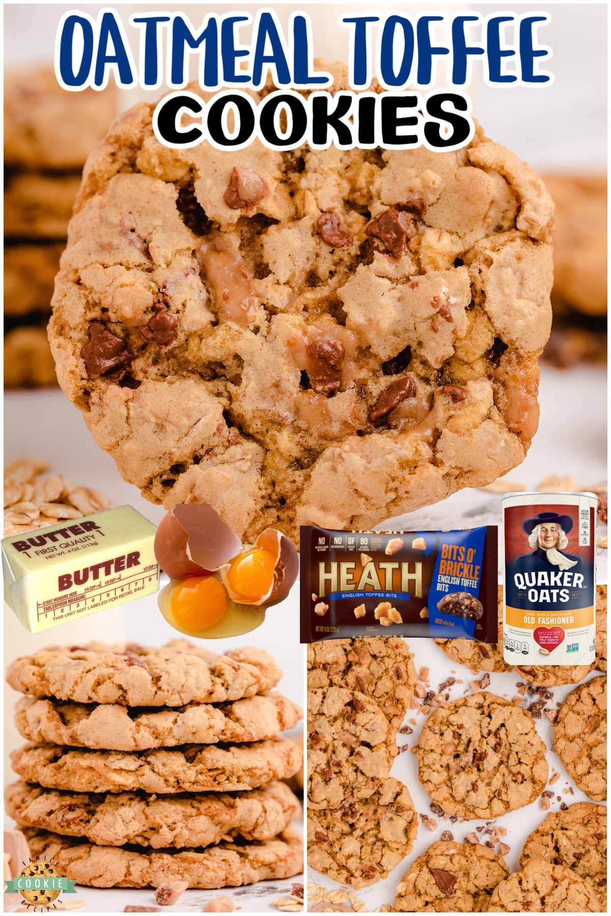 Toffee Oatmeal Cookies are a variation on a classic oatmeal cookie recipe, but with a toffee twist! The maple extract and crunchy buttery bits add delicious flavor to this amazing toffee cookie recipe.