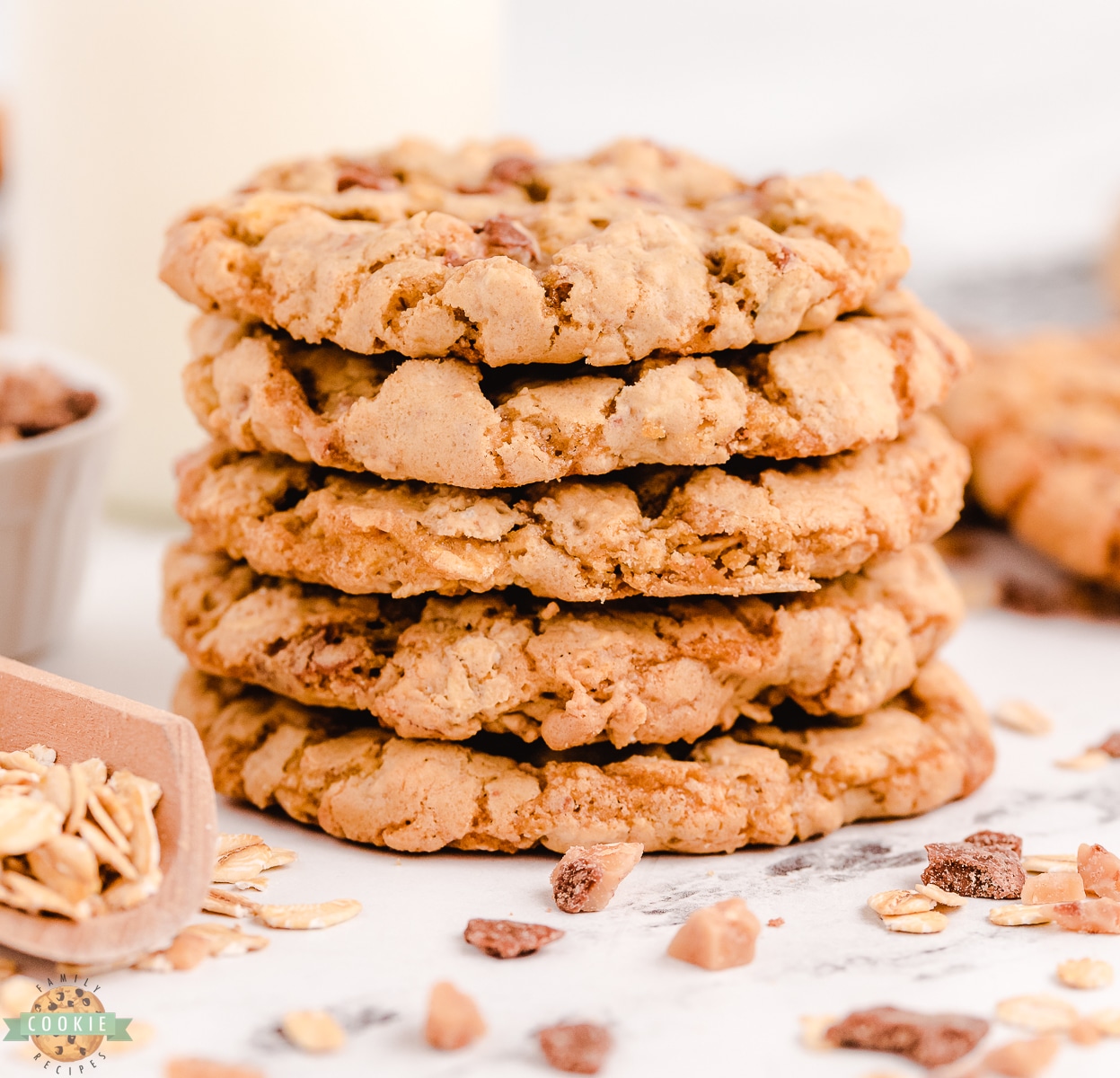 stack of oatmeal toffee cookies