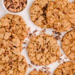 tray of oatmeal toffee cookies with bits of brickle