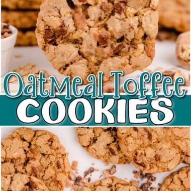 Toffee Oatmeal Cookies are a variation on a classic oatmeal cookie recipe, but with a toffee twist! The maple extract and crunchy buttery bits add delicious flavor to this amazing toffee cookie recipe.