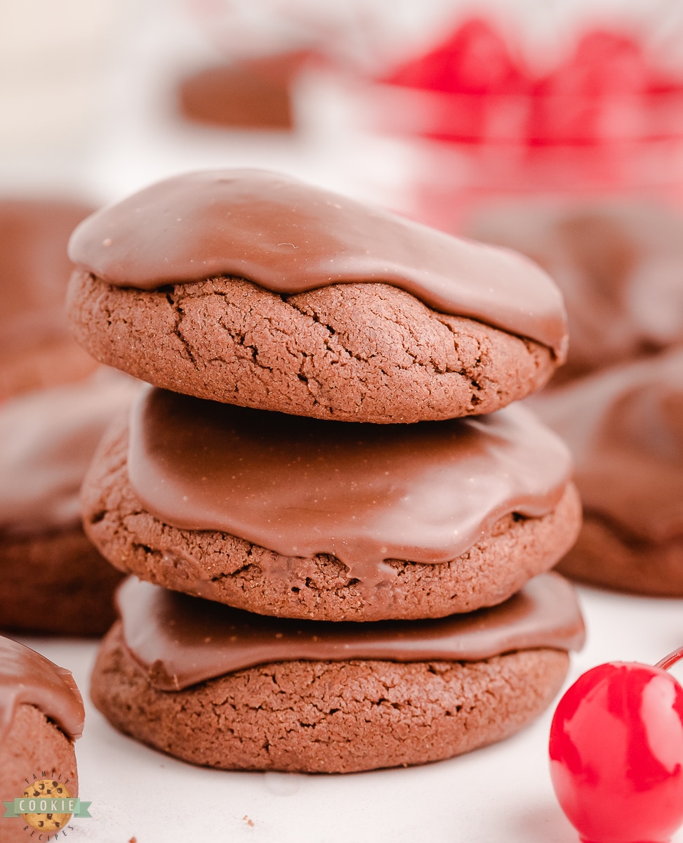 stack of double chocolate cherry cookies