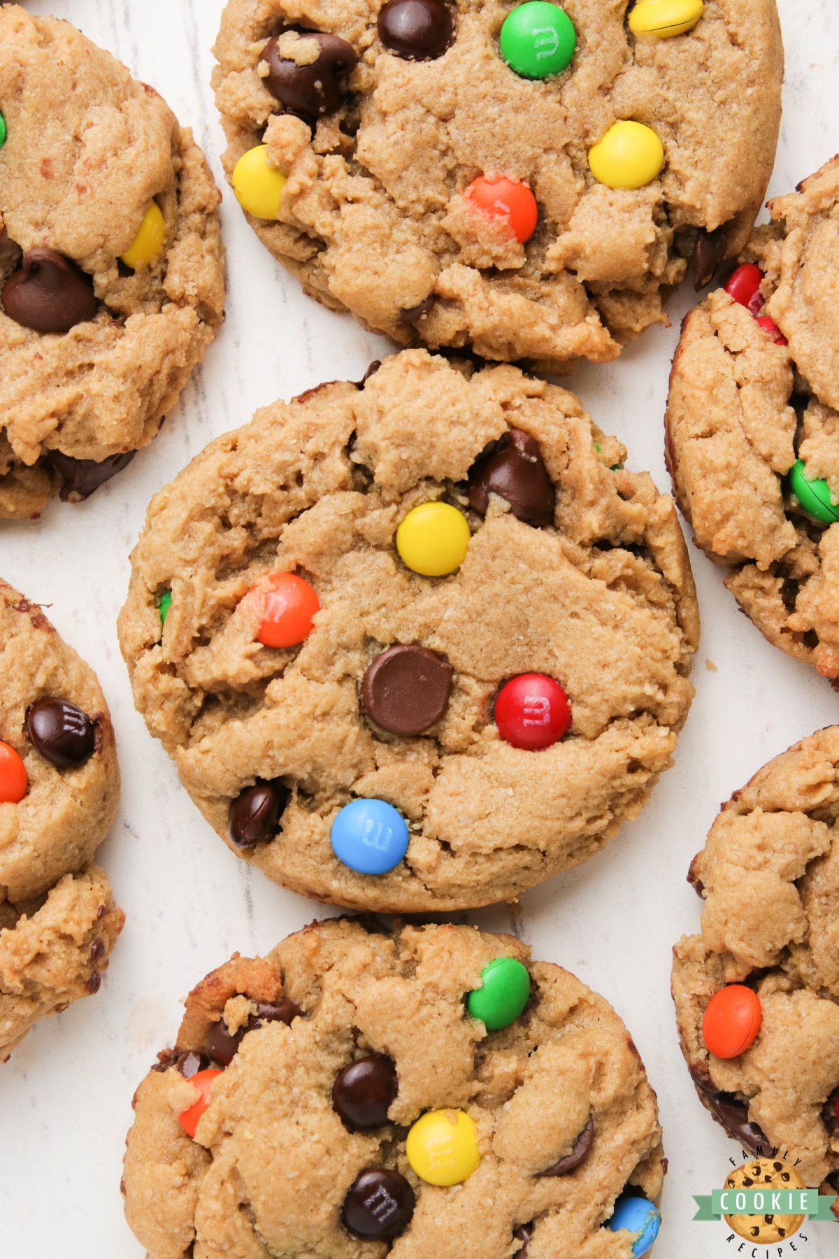 Monster cookie recipe with peanut butter, oats and M&Ms