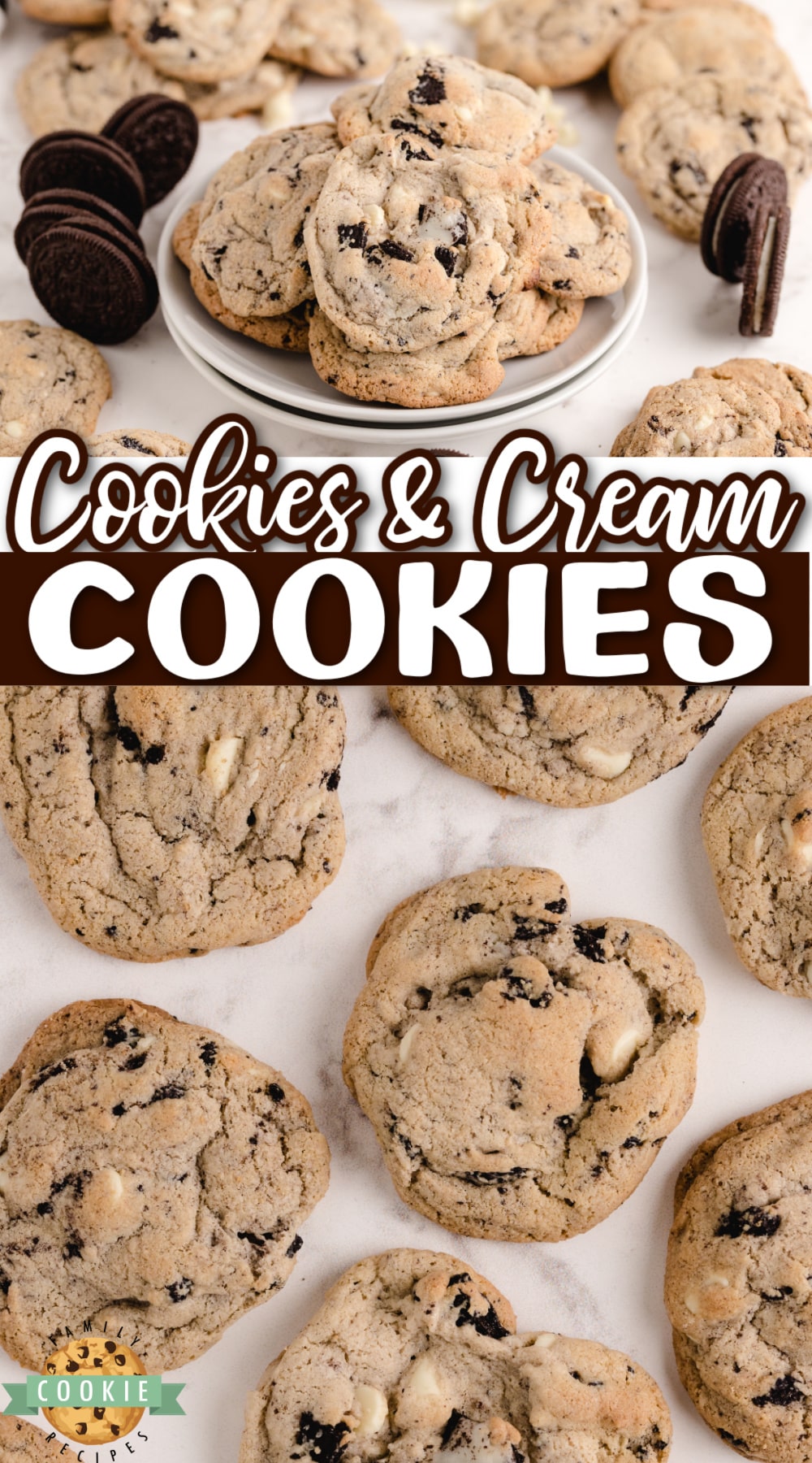 Cookies & Cream Cookies are made with Oreo pudding mix and crushed Oreo cookies. A deliciously soft and chewy cookie recipe that is sure to be a favorite!