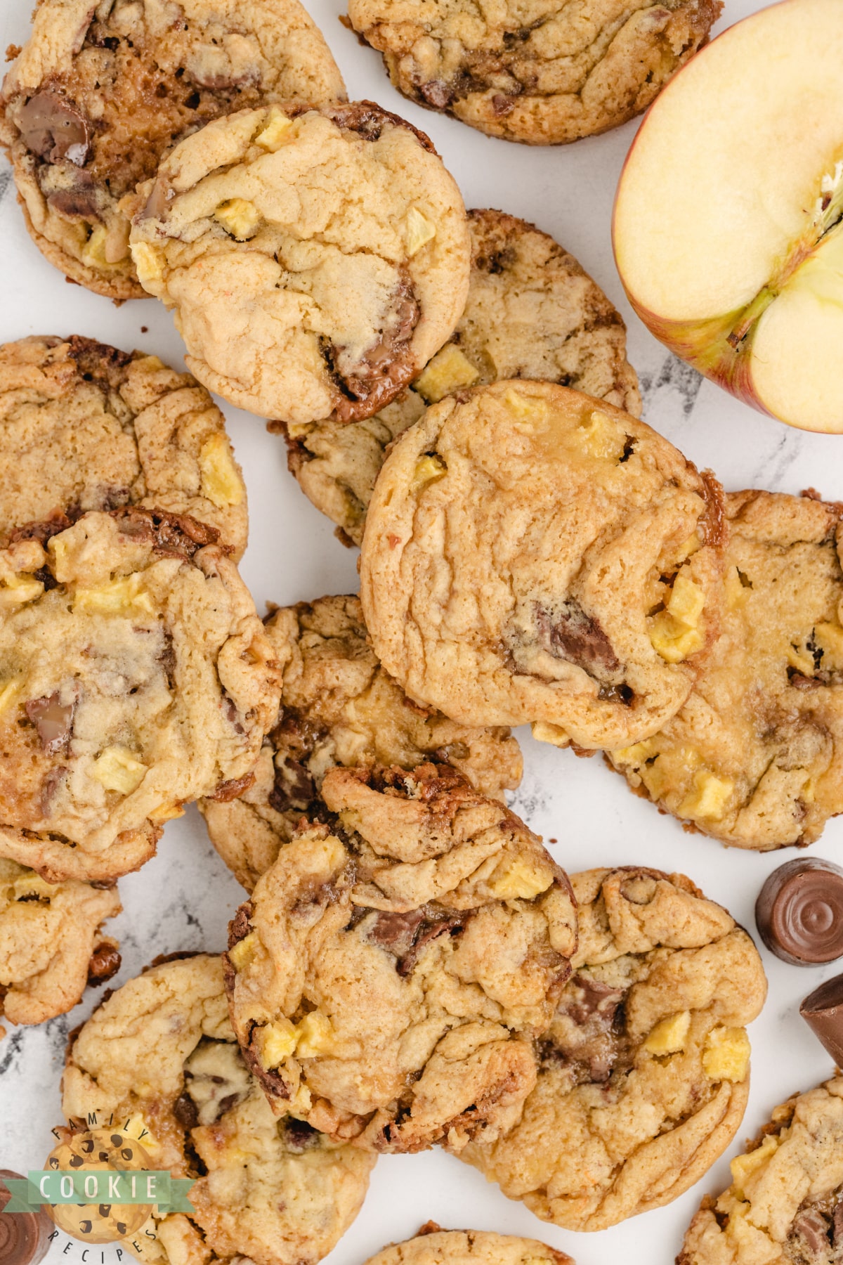 Cake mix cookie recipe with apples and Rolo candies