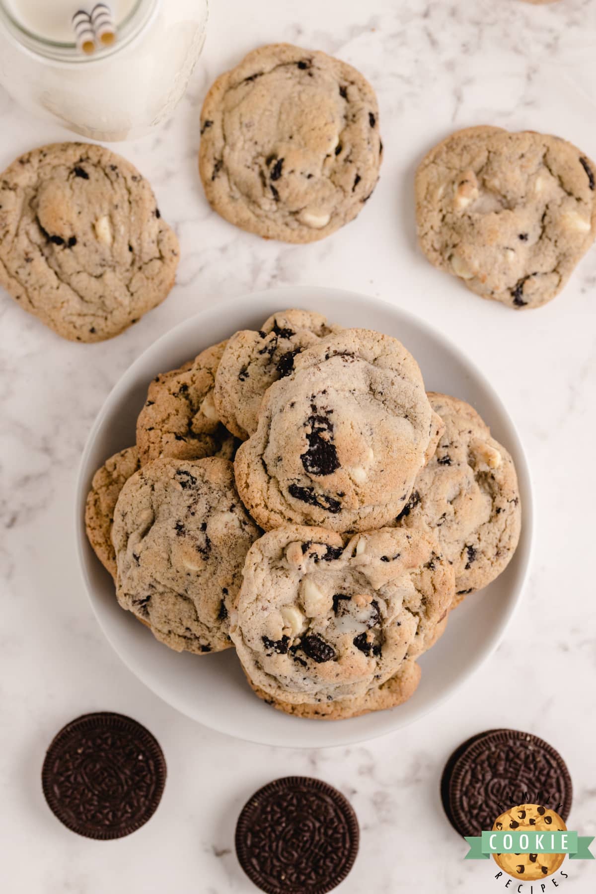 Cookies & Cream Cookies are made with Oreo pudding mix and crushed Oreo cookies. A deliciously soft and chewy cookie recipe that is sure to be a favorite!