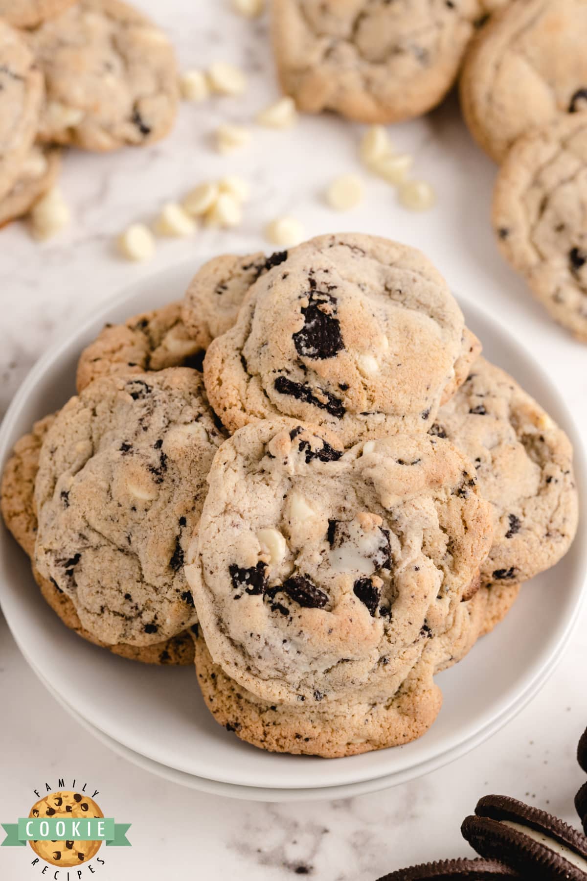 Cookies with Oreo pudding mix and crushed Oreo cookies