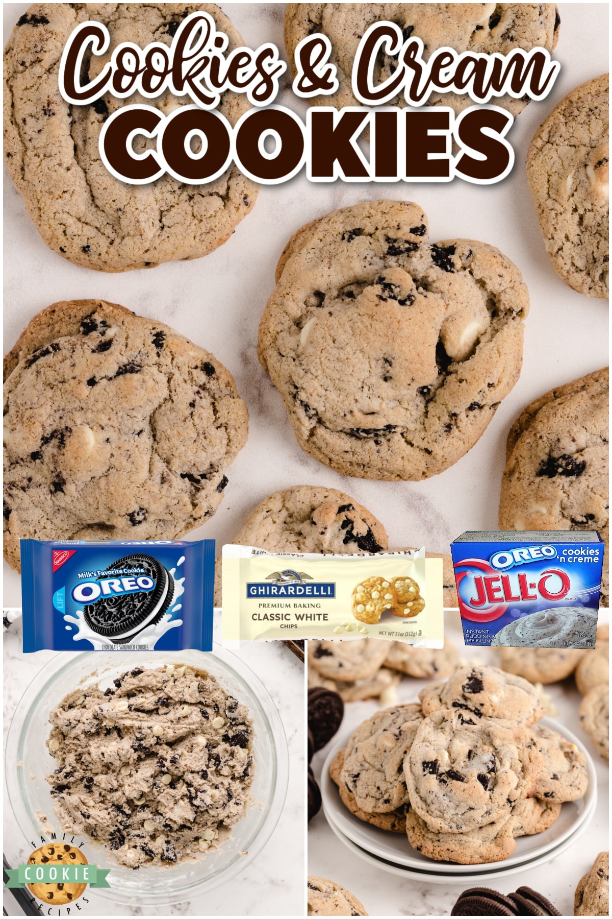 Cookies & Cream Cookies are made with Oreo pudding mix and crushed Oreo cookies. A deliciously soft and chewy cookie recipe that is sure to be a favorite!