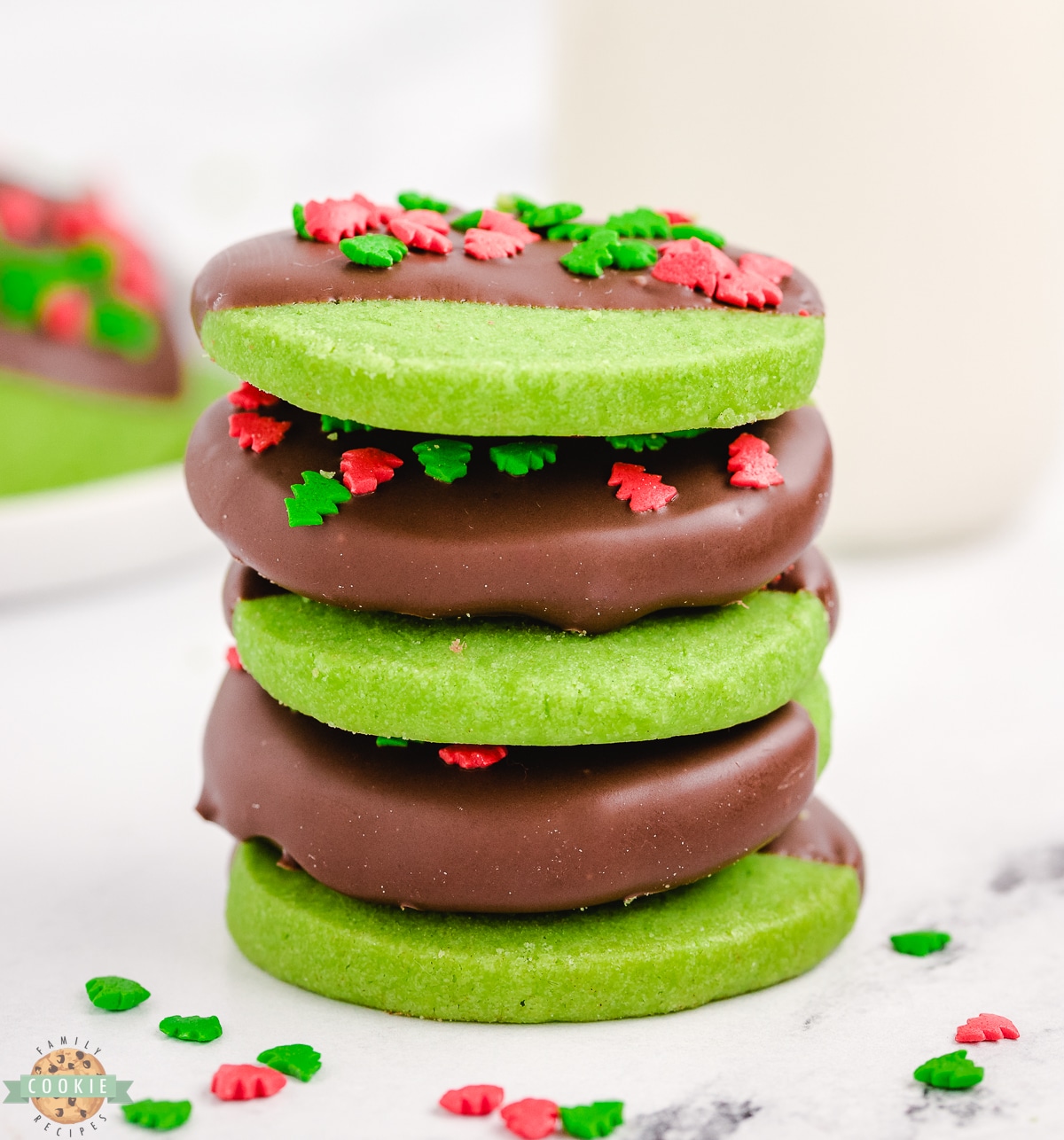 stack of mint chocolate Christmas cookies