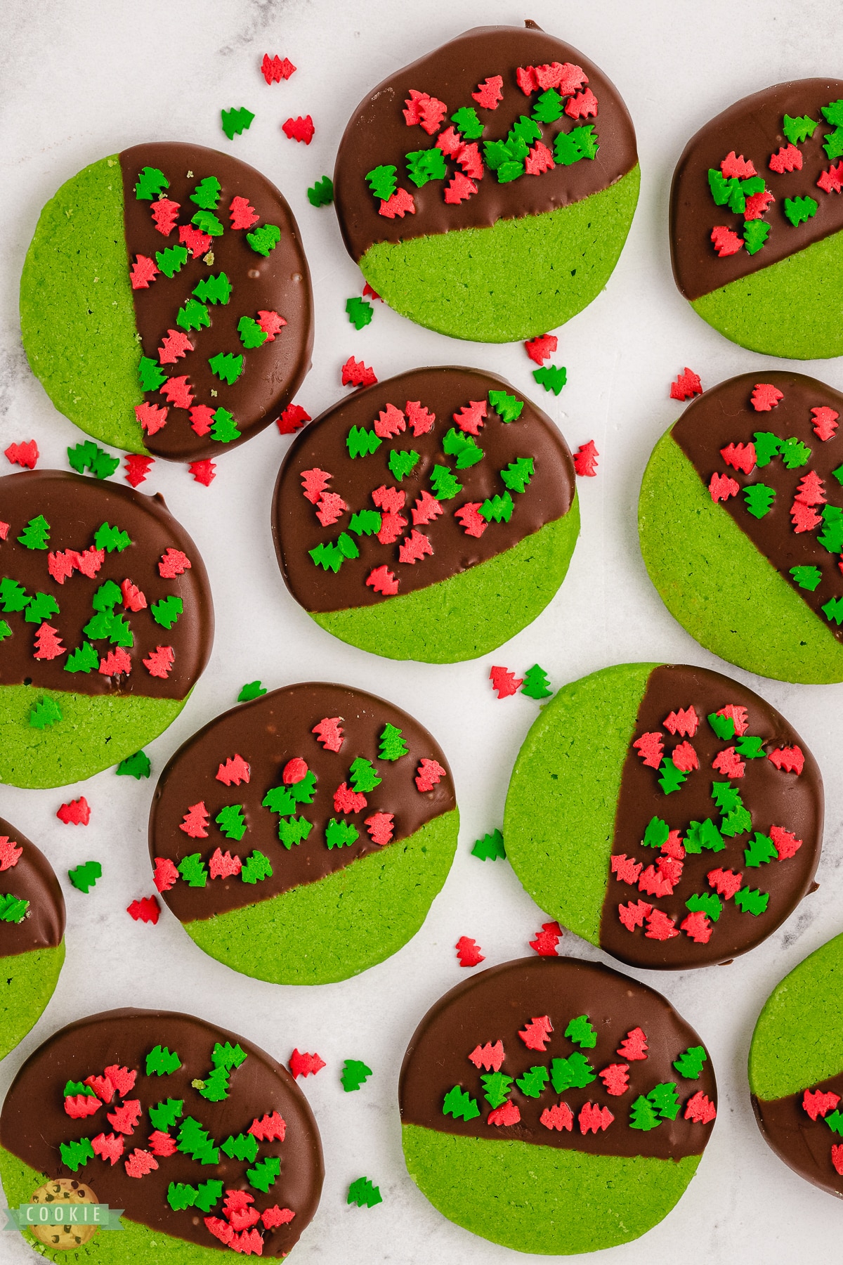 gren Christmas cookies dipped in chocolate