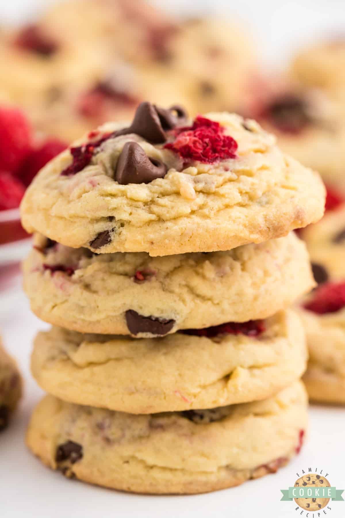 Chocolate chip cookies with raspberries