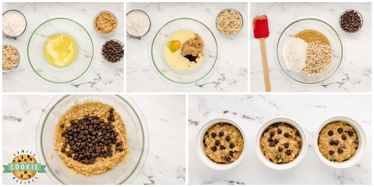 Step by step ingredients on how to make Oatmeal Chocolate Chip Cookies in the microwave