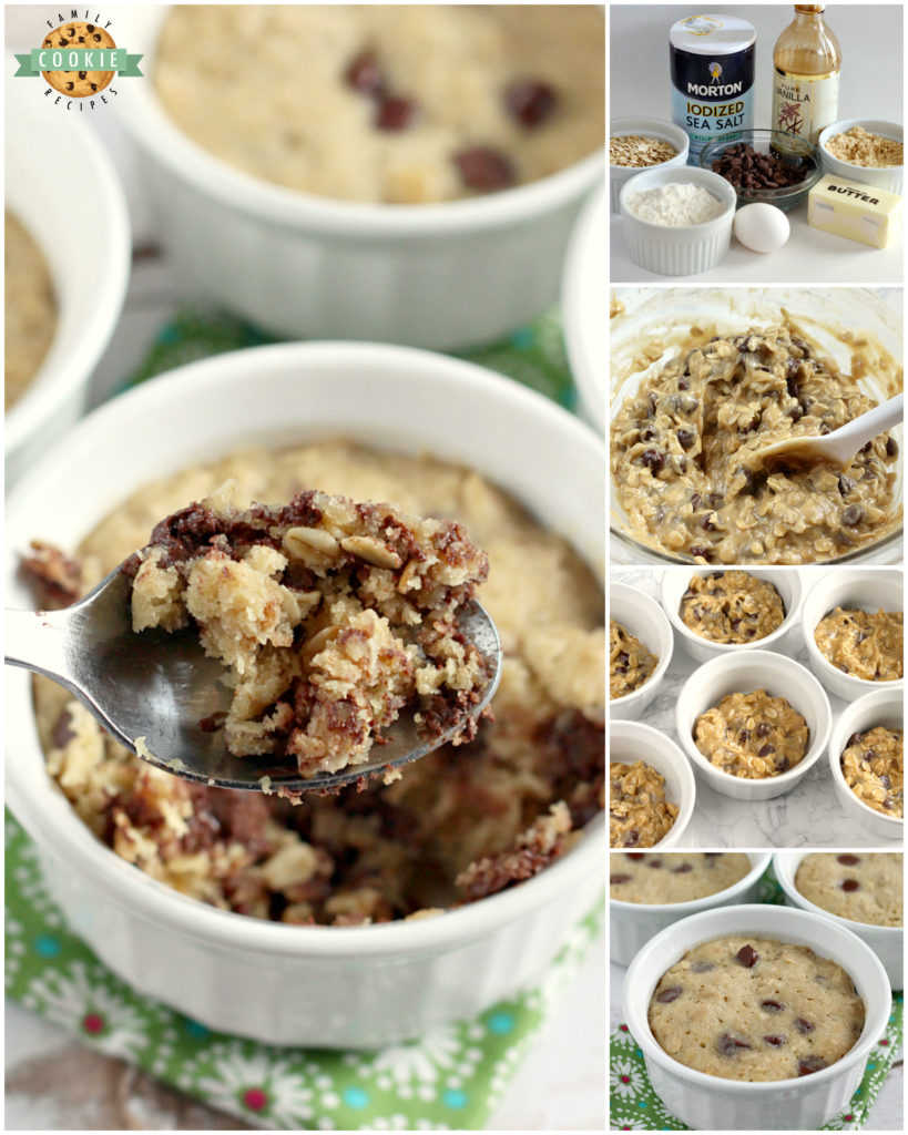 Oatmeal Chocolate Chip Cookies that are ready in less than 5 minutes! This basic oatmeal chocolate chip cookie recipe makes six soft and chewy mug cookies in the microwave - no oven required!