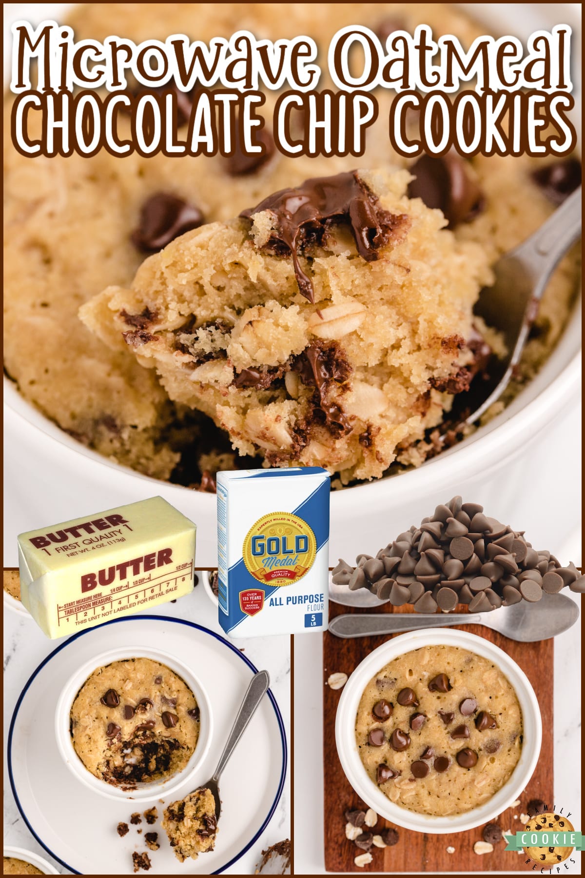 Microwave Oatmeal Chocolate Chip Cookies are soft, chewy and delicious treats that are ready in less than 5 minutes! These easy oatmeal chocolate chip cookies are made in the microwave, they make a perfect single serving treat! 
