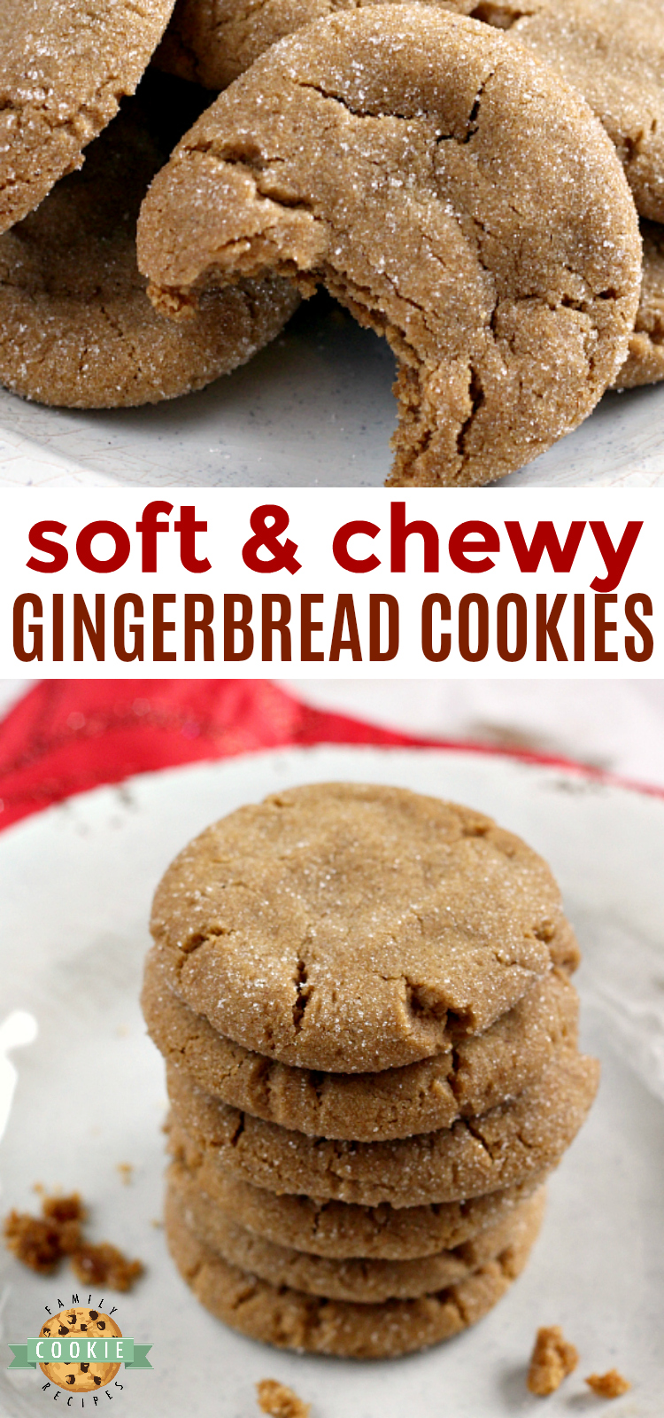 Soft Gingerbread Cookies are chewy, delicious and the perfect cookie for the holidays! This Gingerbread Cookie recipe is full of the flavors of cinnamon, cloves, ginger and molasses and the best part about these cookies is that they stay perfectly soft for several days!