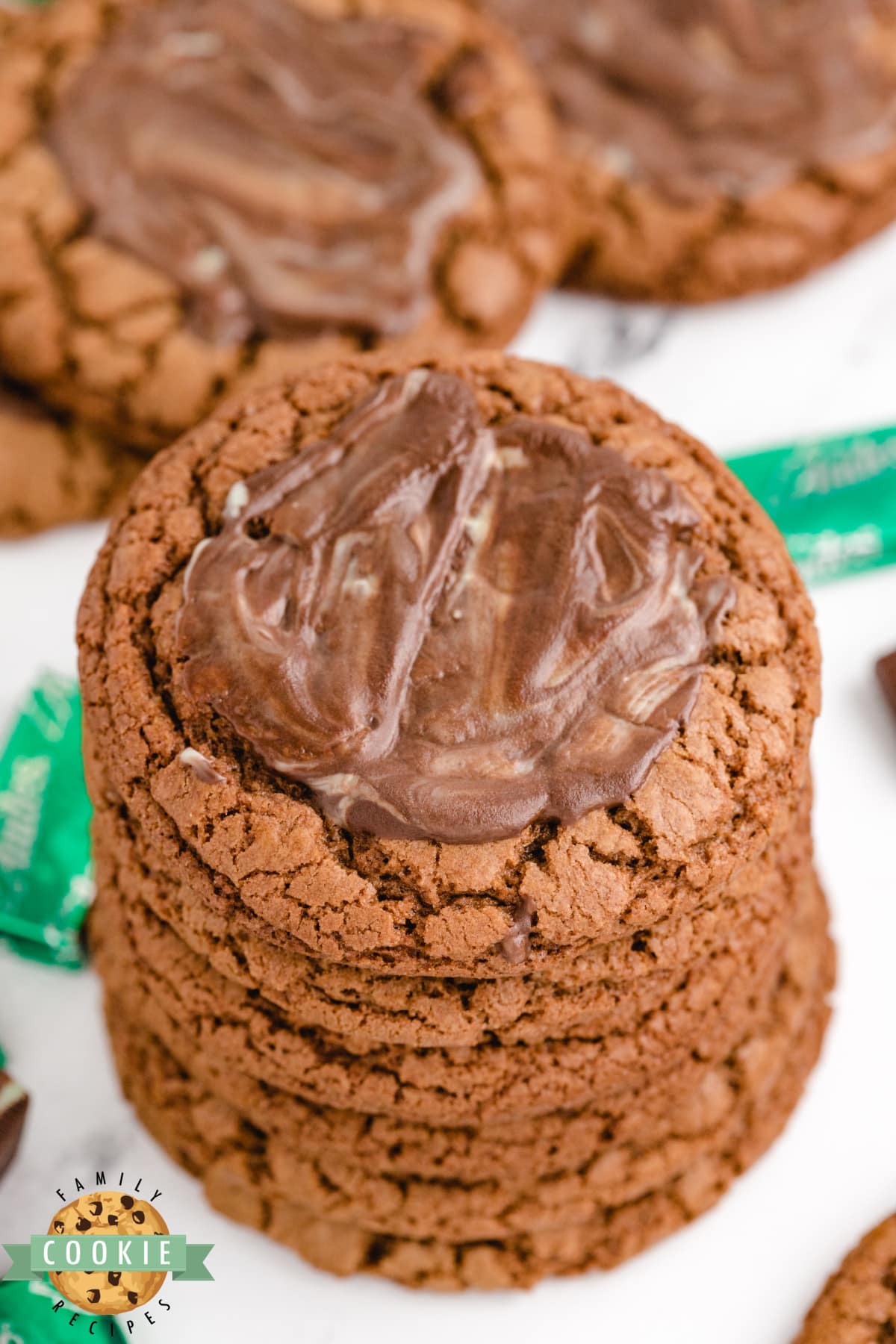 Stack of mint chocolate cookies