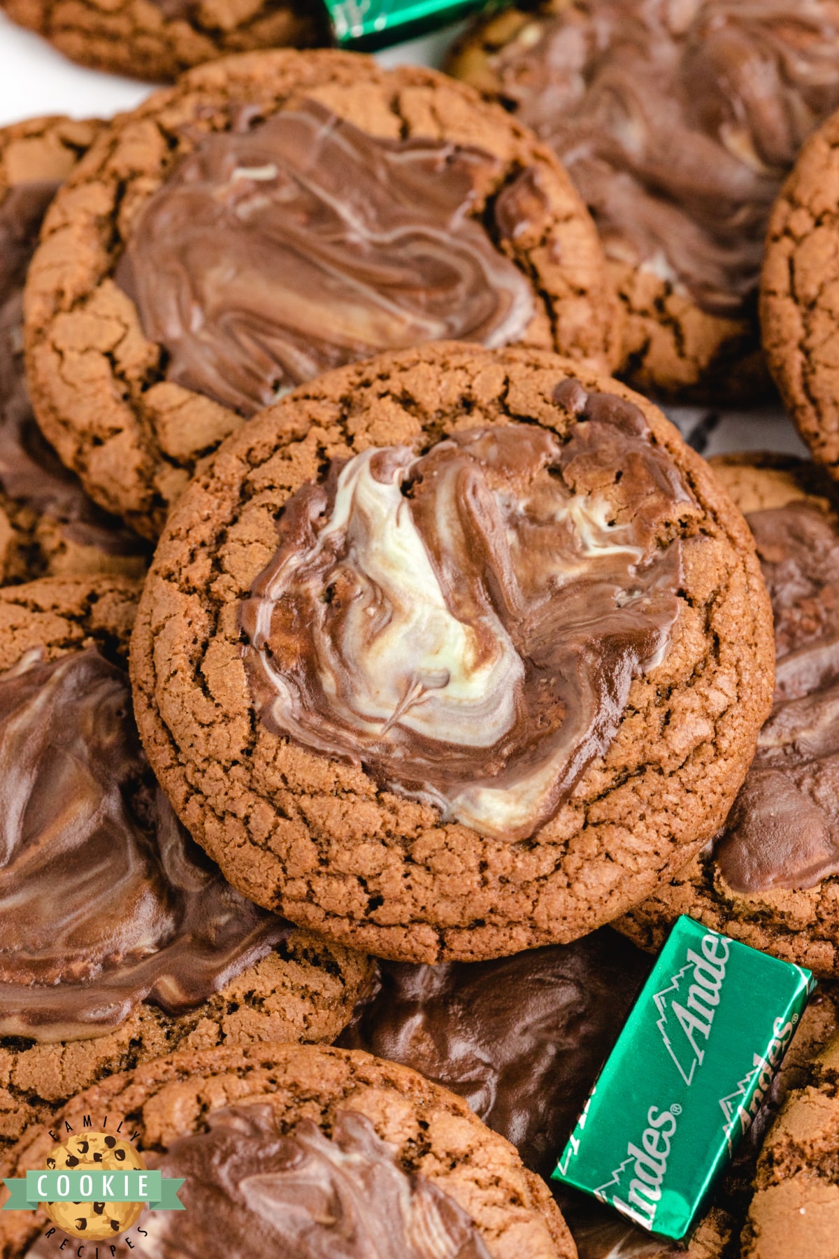 Andes Mint Chocolate Cookies are chewy, chocolate and frosted with a melted Andes mint! These cookies are the perfect combination of chocolate and mint.