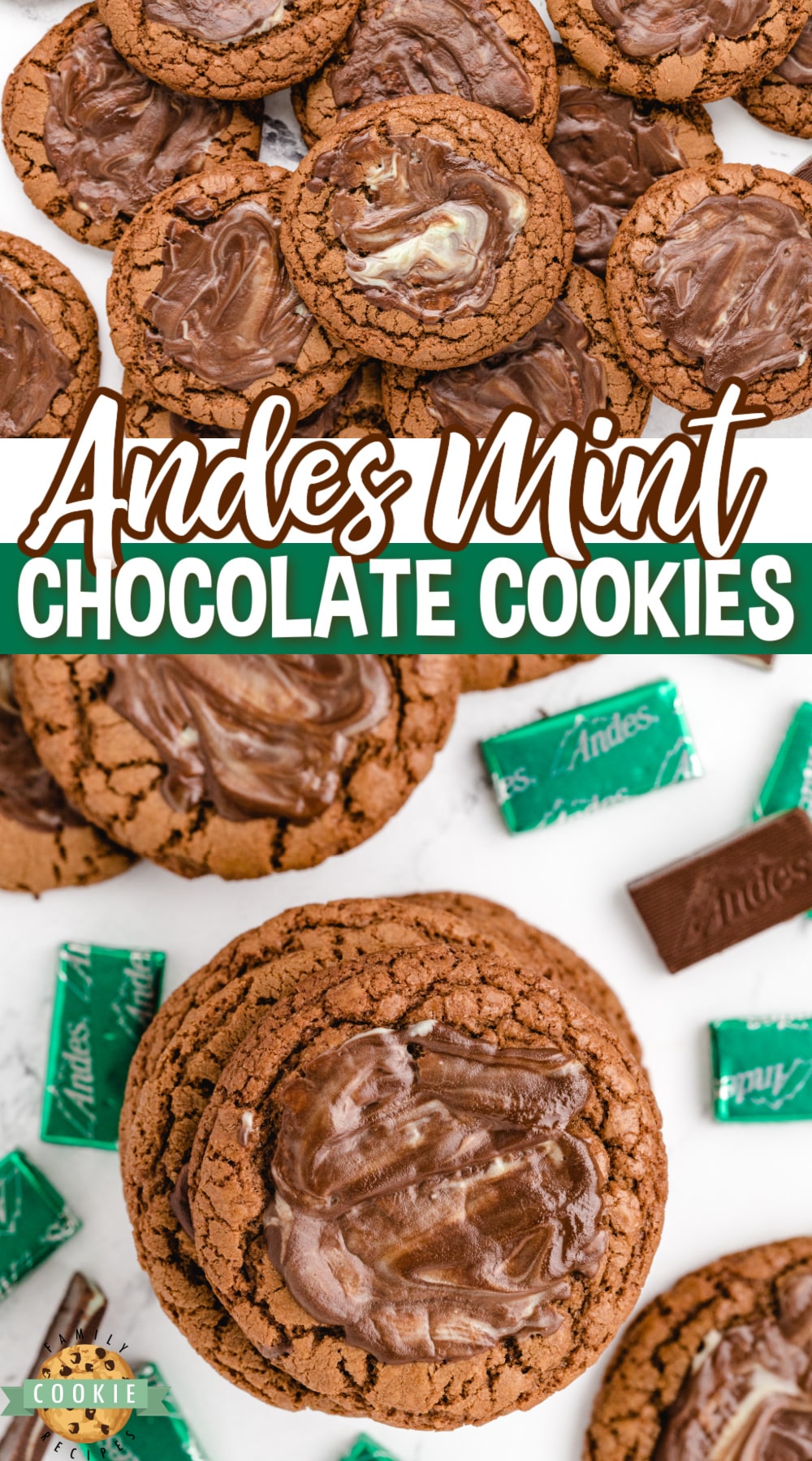 Andes Mint Chocolate Cookies are chewy, chocolate and frosted with a melted Andes mint! These cookies are the perfect combination of chocolate and mint.