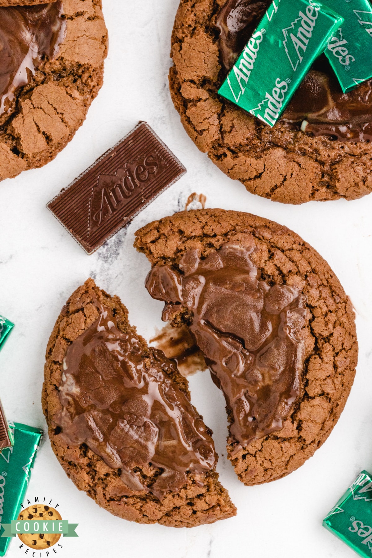 Andes Mint Chocolate Cookies are chewy, chocolate and frosted with a melted Andes mint! These cookies are the perfect combination of chocolate and mint.