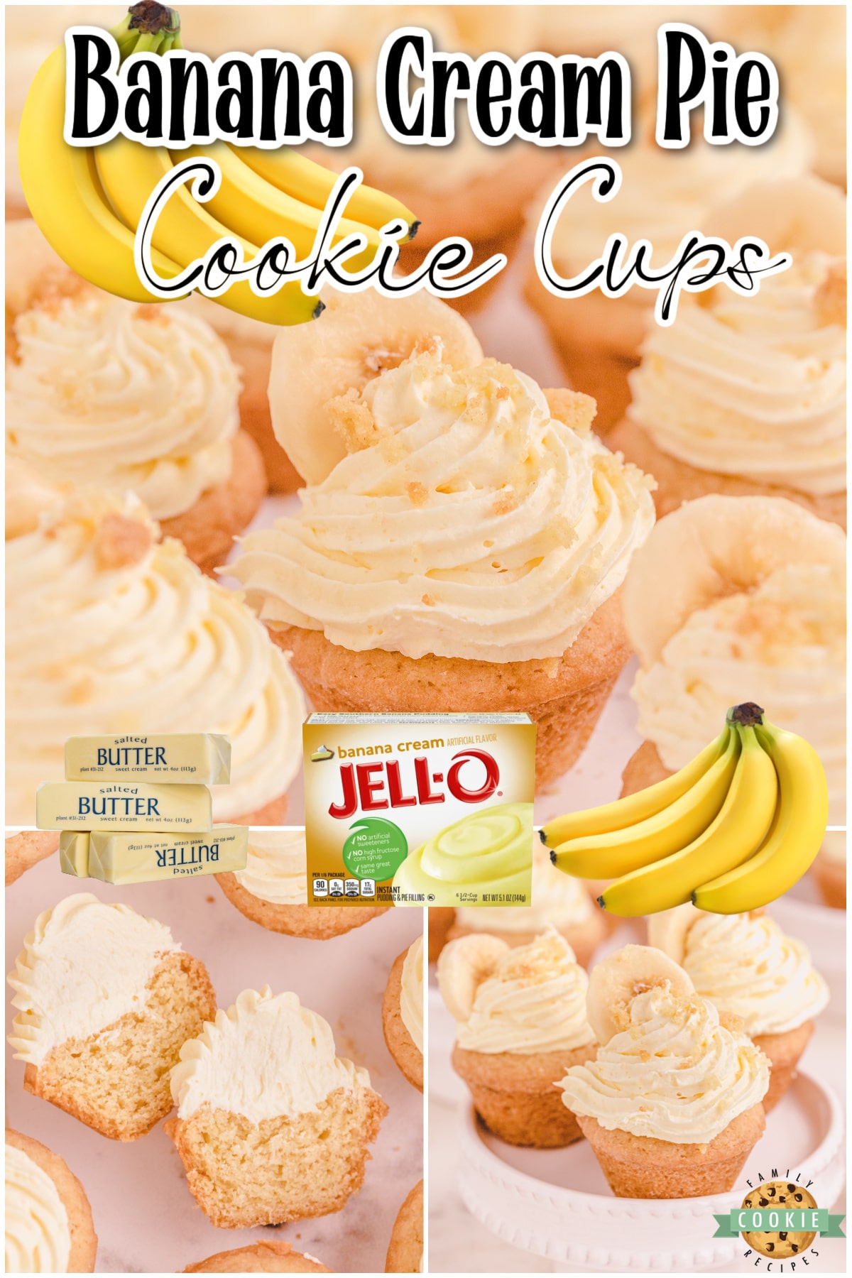 Banana Cream Pie Cookies are everything you love about Banana Cream Pie, in bite-sized cookie form! Easy family favorite banana cookie recipe!