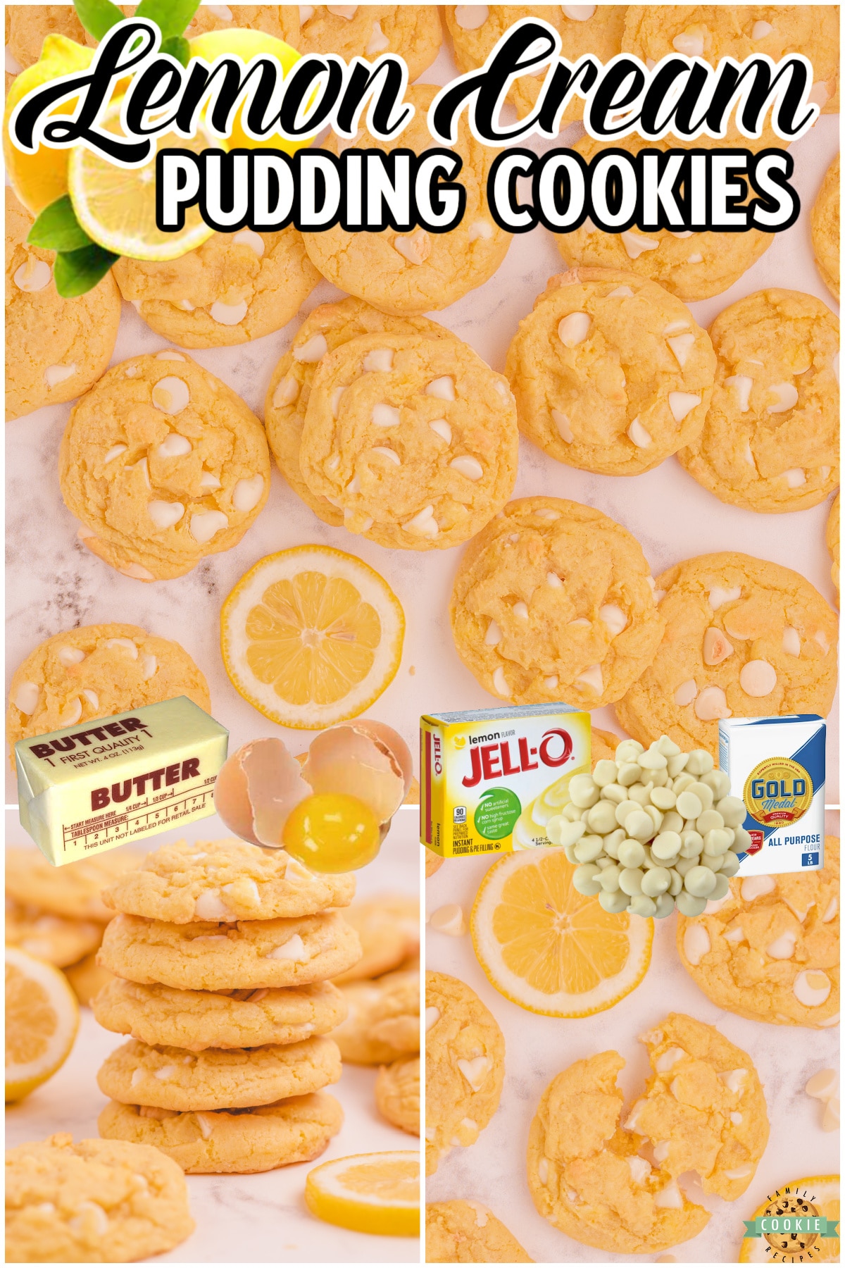 White Chocolate Chip Lemon Cookies are soft, chewy and perfectly sweet lemon cookies! Lemon pudding mix adds great lemon cream flavor and texture to these delicious spring cookies.