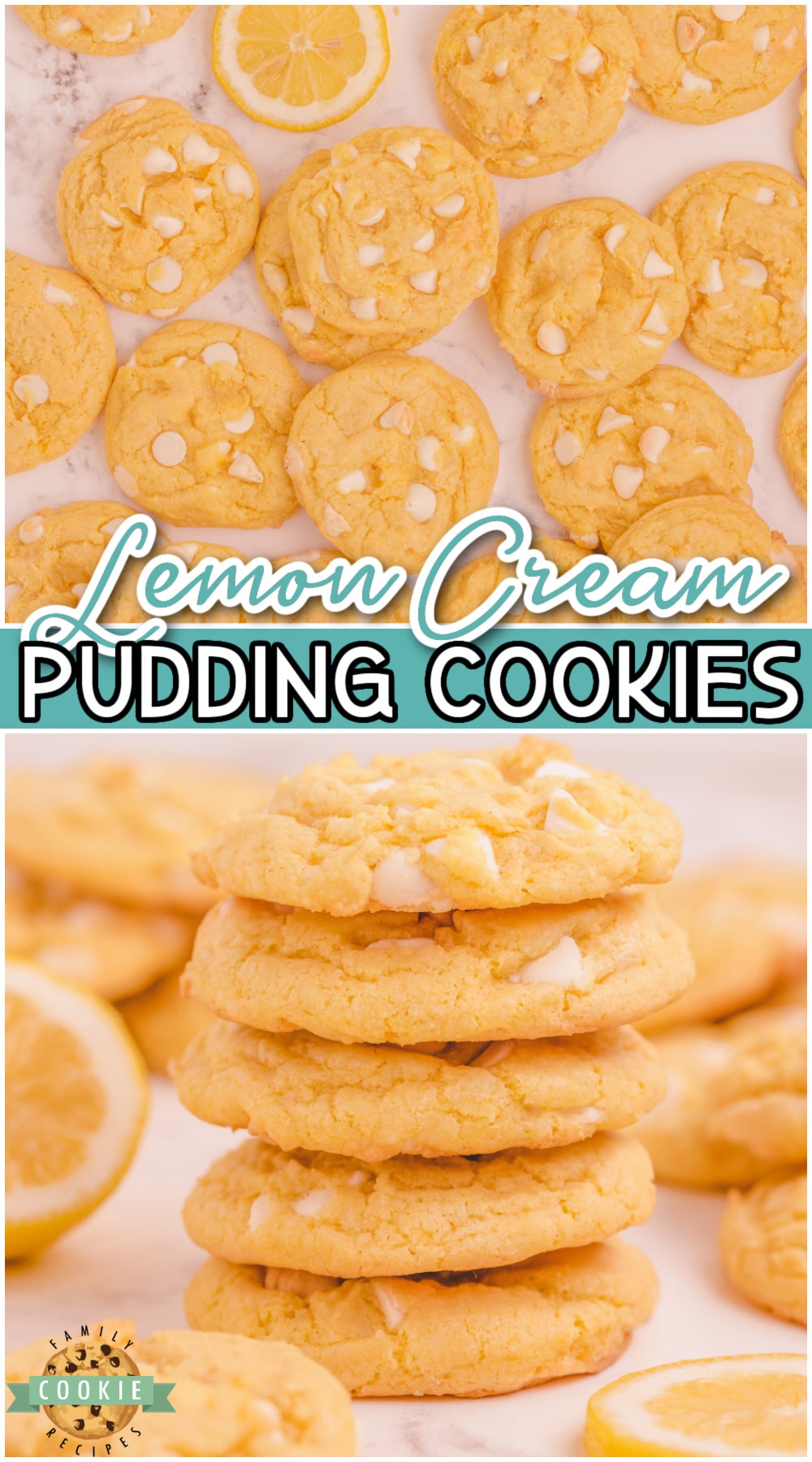 White Chocolate Chip Lemon Cookies are soft, chewy and perfectly sweet lemon cookies! Lemon pudding mix adds great lemon cream flavor and texture to these delicious spring cookies.