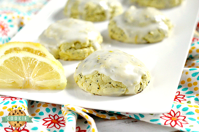 Lemon Poppyseed Cookies are easily made with a lemon cake mix, lemon zest, poppy seeds, eggs and butter. The lemon glaze on top is simple and delicious too!