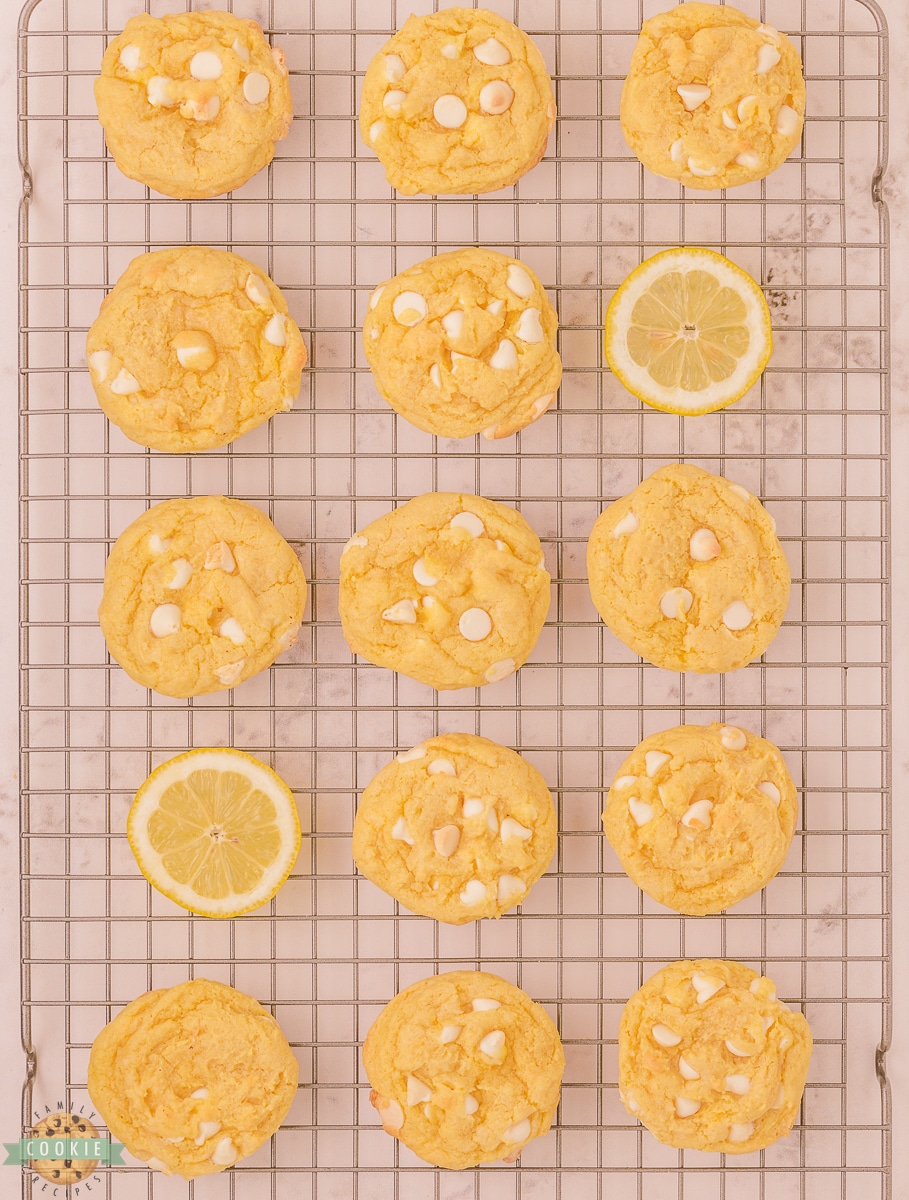 lemon cream cookies on a cooling rack