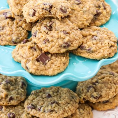Chocolate Chip Oatmeal Cookies made with classic ingredients for the perfect soft & chewy oatmeal cookie! Amazing homemade cookie recipe you have to try!