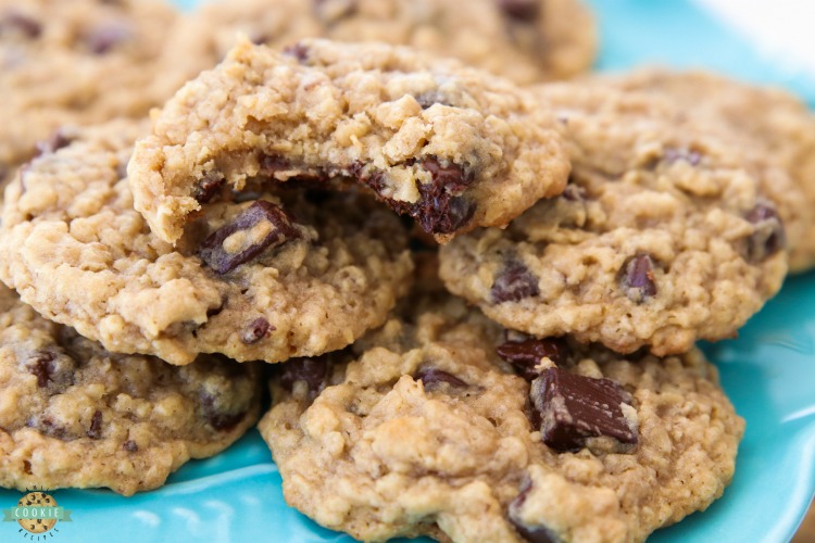 Chocolate Chip Oatmeal Cookies made with classic ingredients for the perfect soft & chewy oatmeal cookie! Amazing homemade cookie recipe you have to try!