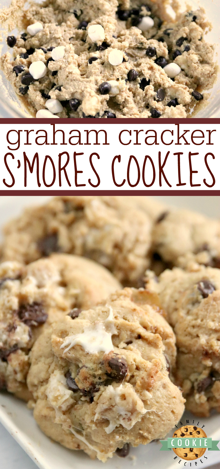 Graham Cracker S'mores Cookies are made with graham cracker crumbs, marshmallows and chocolate chips. All of the elements of a s'more in a deliciously soft and chewy cookie recipe!