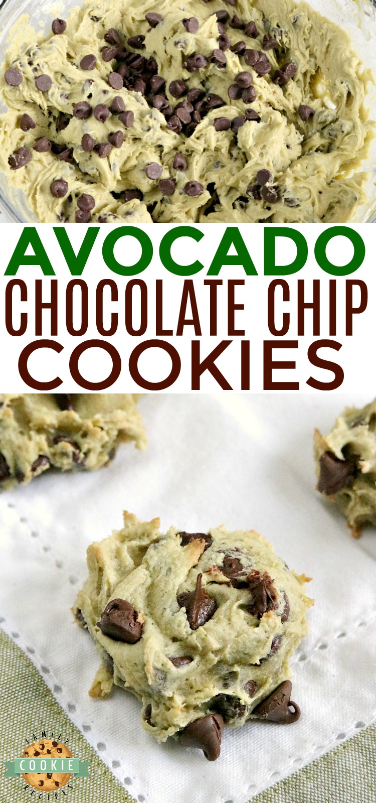 Avocado Chocolate Chip Cookies are soft, chewy and delicious! These chocolate chip cookies are made with avocado instead of butter - you've got to try it sometime!