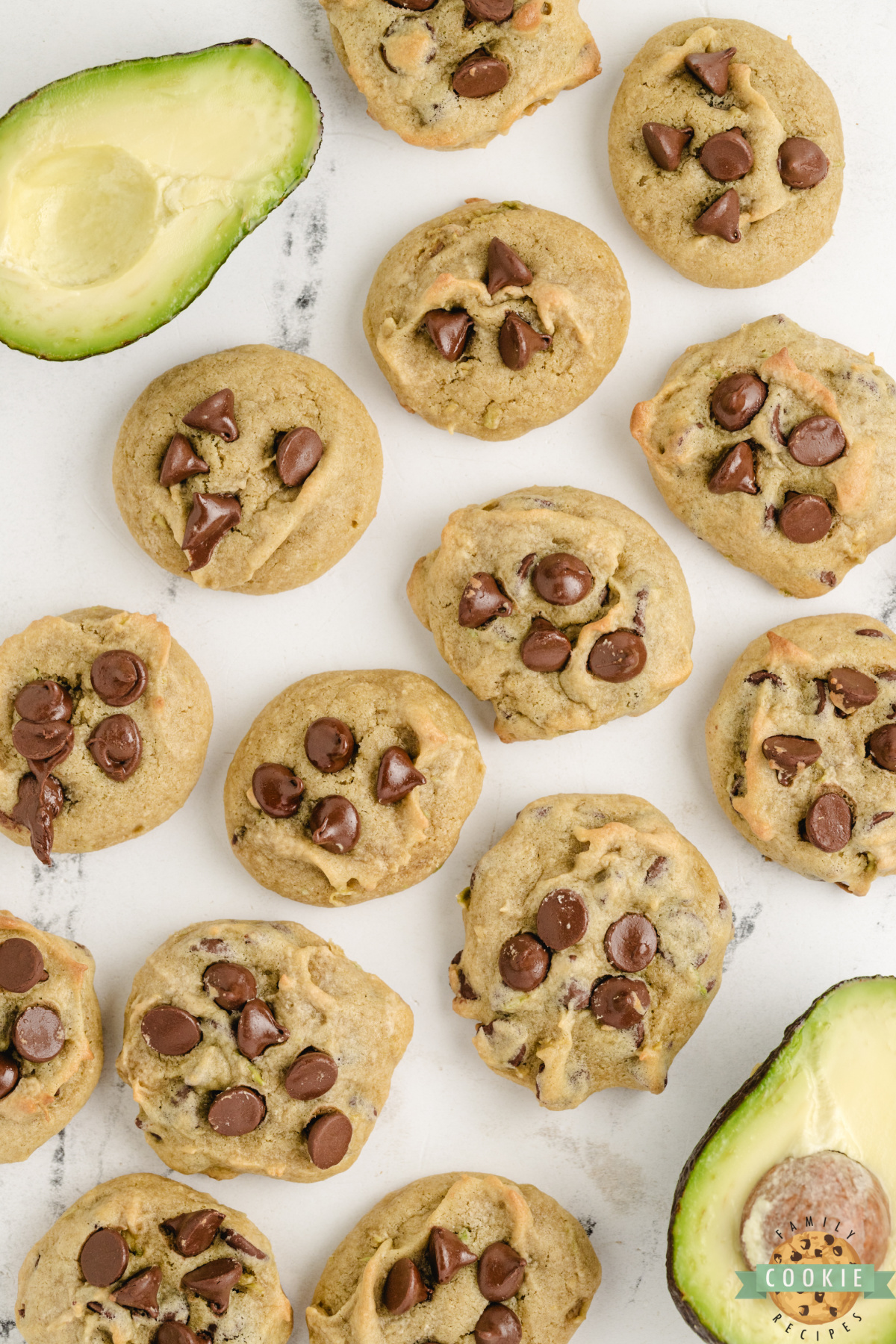 Avocado chocolate chip cookies recipe using mashed avocado instead of butter for a soft chewy cookie.
