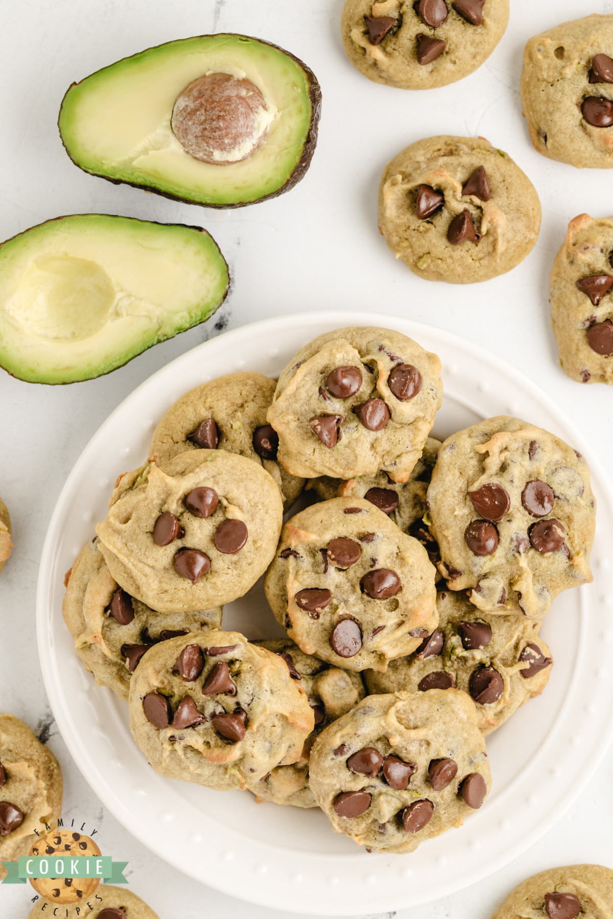 Easy avocado chocolate chip cookies that are thick, soft, and loaded with semi-sweet chocolate chips.
