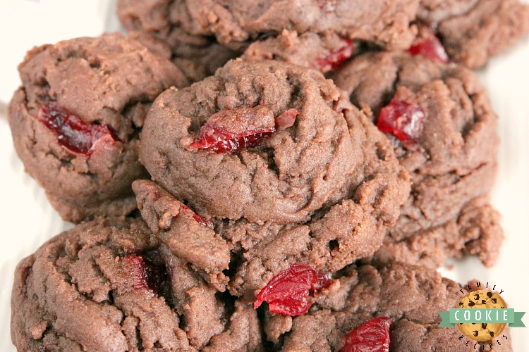 Cherry Chocolate Cookies are soft, chewy and full of cherries! There is chocolate pudding mix in these cookies which gives them the perfect flavor and consistency every time. 