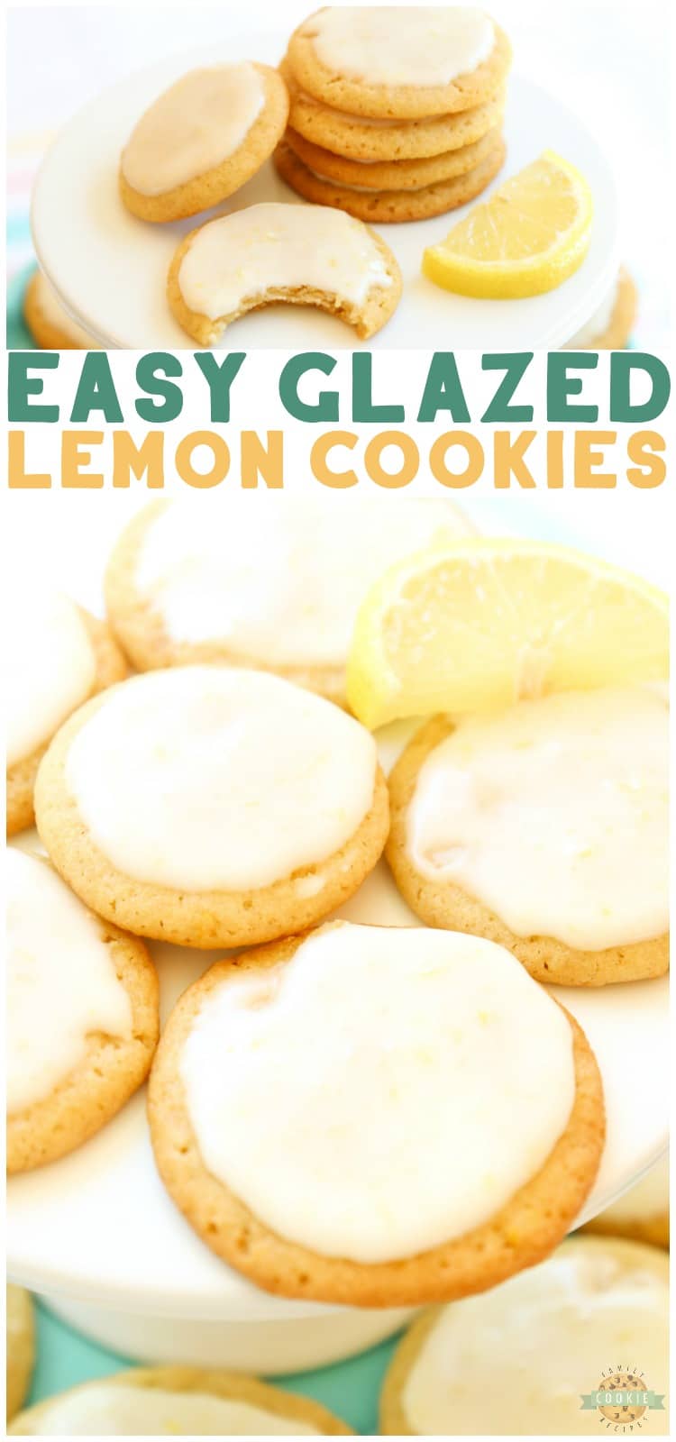 GLAZED LEMON COOKIES are sweet frosted lemon butter cookies made with fresh lemons. This delicious lemon cookie recipe is the perfect amount of sweet and tart.#cookies #lemon #dessert #baking #recipe from Family Cookie Recipes