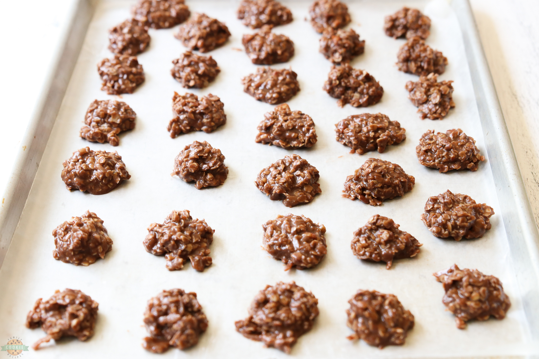 tray of no bake cookies without peanut butter