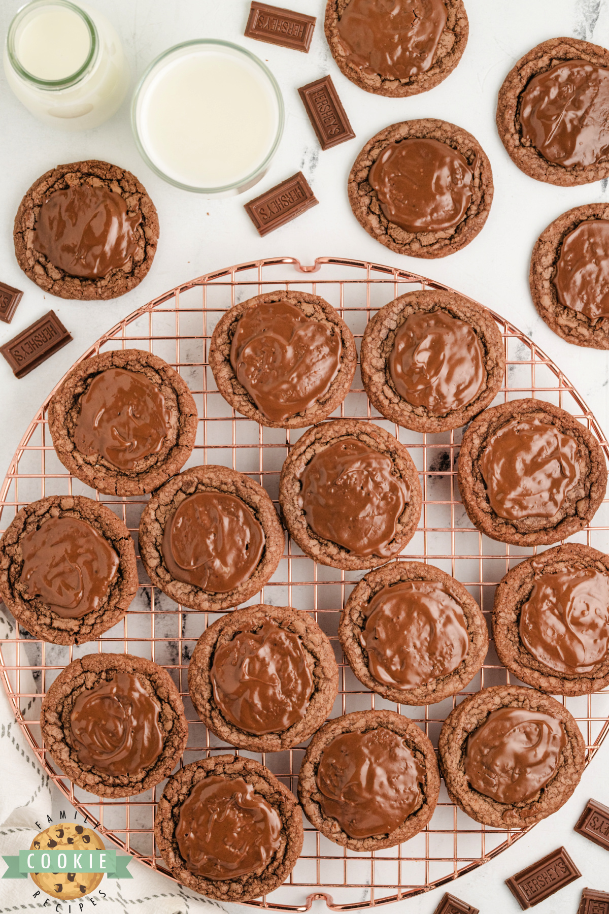 These easy Hershey Brownie Cookies are rich, fudgy, and topped with melty chocolate. The perfect brownie cookie recipe using a mix!