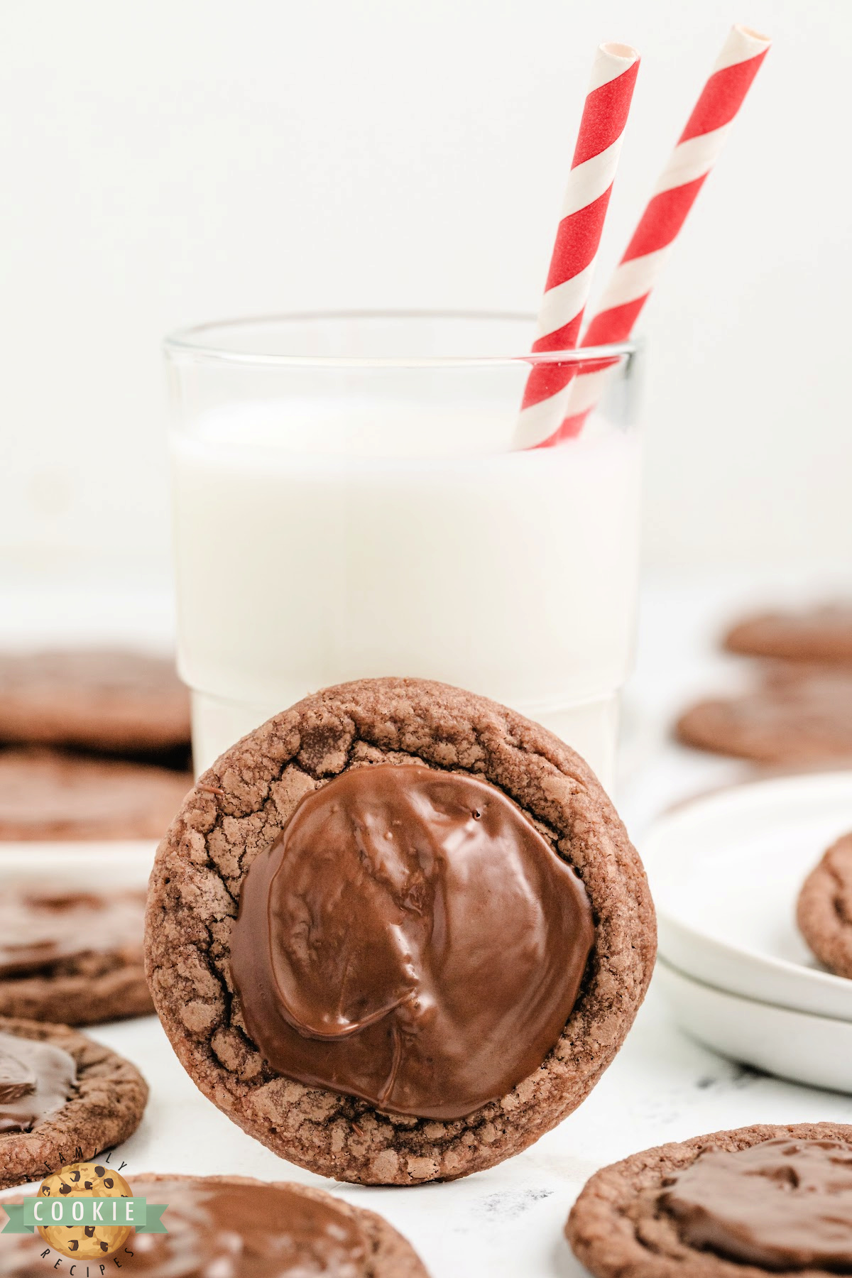 Easy Hershey's Brownie Mix Cookie with a glass of milk.