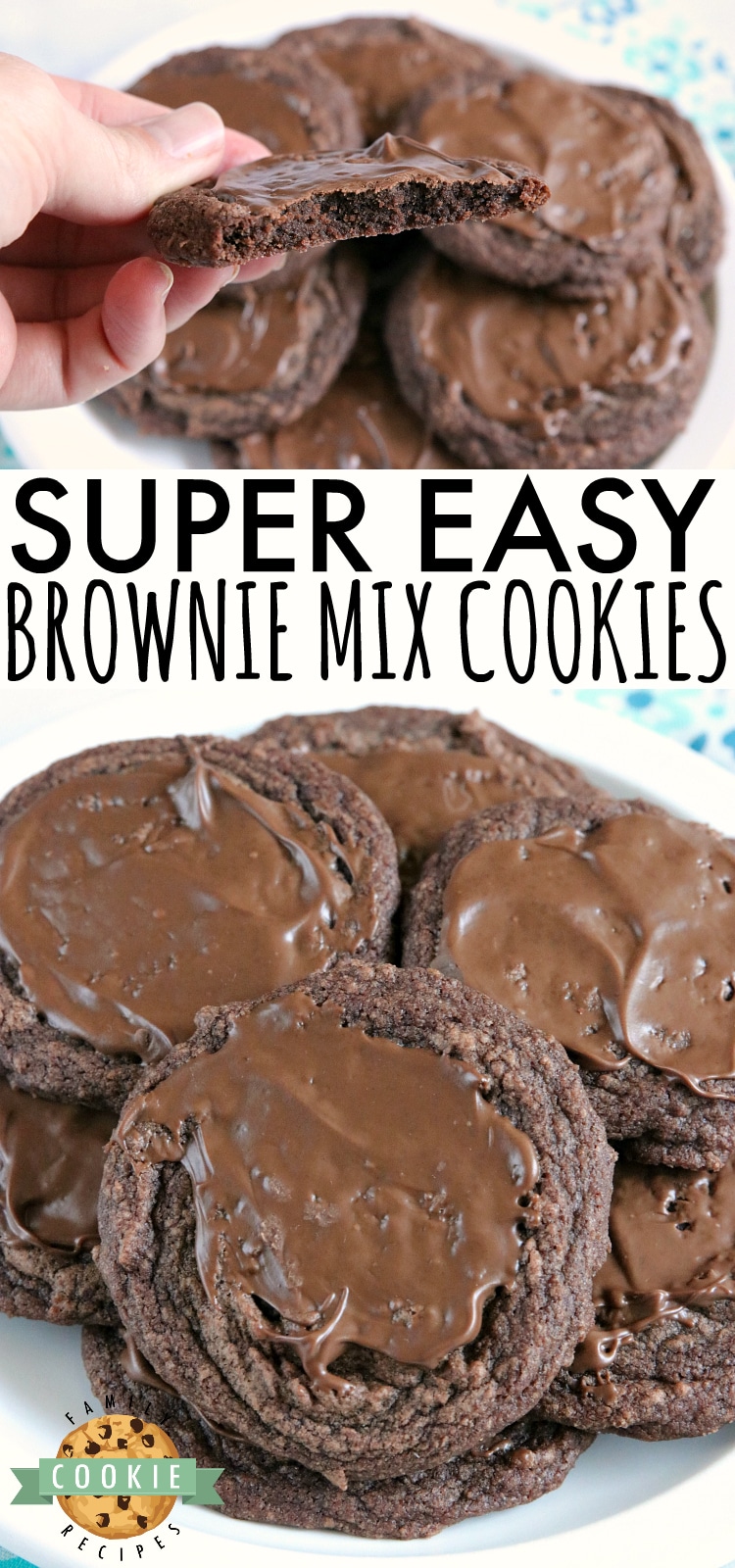 Easy Brownie Cookies are easily made with a brownie mix, butter and an egg and then frosted with a little bit of a melted Hershey bar. One of the easiest cookie recipes ever and they taste just like brownies...in cookie form!