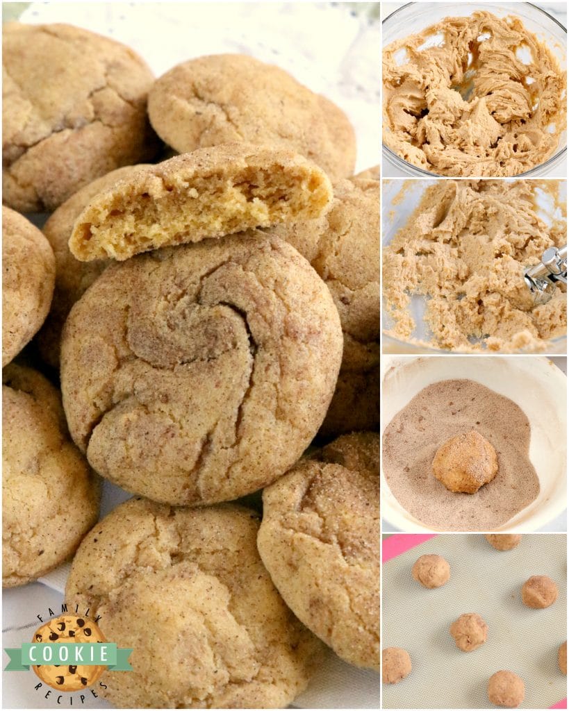 Step by step instructions on how to make pumpkin snickerdoodle cookies
