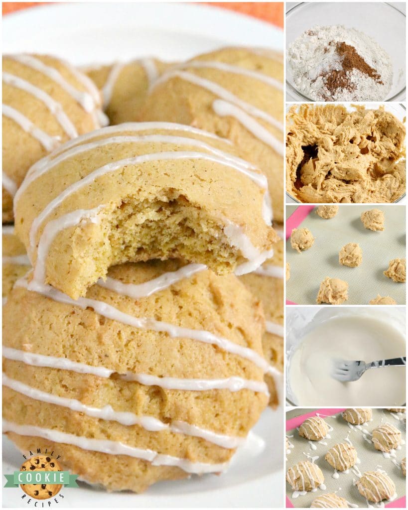 Step by step instructions on how to make glazed pumpkin cookies